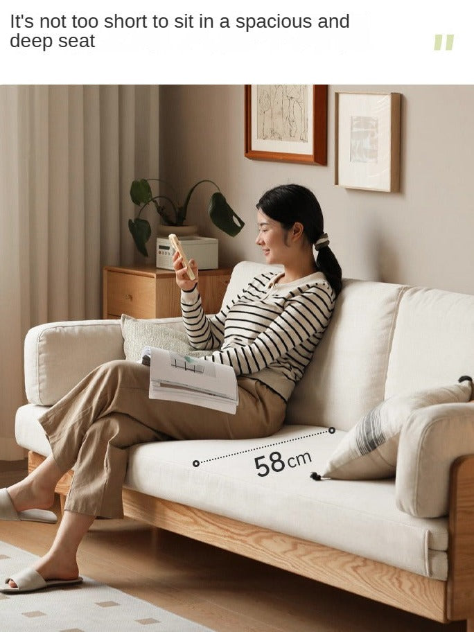 Oak Solid Wood Sofa Bed with Folding White Goose Feather Cushions - Convertible Sleeper for Small Spaces & Guest Rooms