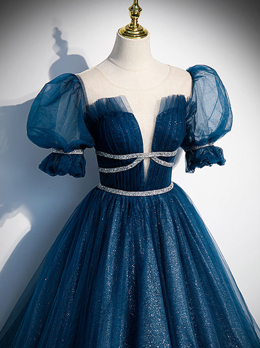 Elegant Blue Tulle Off-Shoulder Long Prom Dress for Women - Formal Evening Gown for Homecoming, Ball, Wedding & Special Occasions