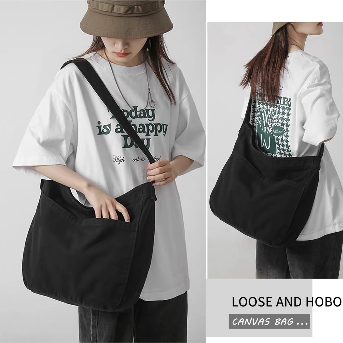 Stylish Canvas Tote Bag for Women & Men - Large Crossbody Shoulder Purse with Hobo Design - Perfect for Work, Travel, Shopping & Daily Use