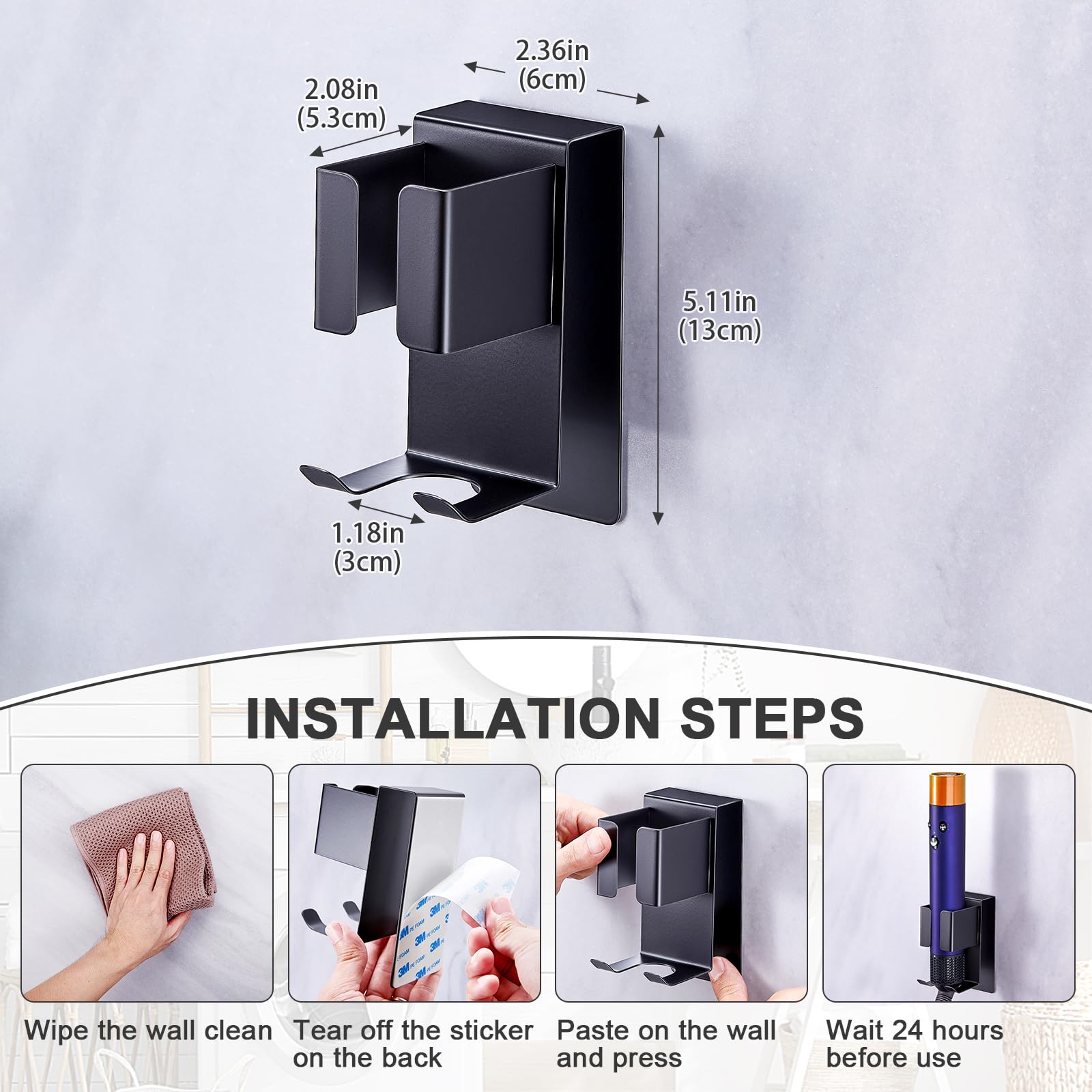 Wall Mounted Stainless Steel Hair Dryer and Straightener Holder - Organizer for Blow Dryer, Curling Iron & Hair Tools - Bathroom Storage Solution for Hair Styling Accessories - Perfect for Salon, Home & Travel Use