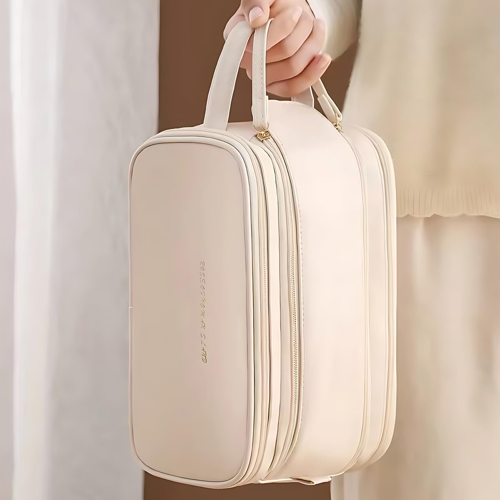 Large Capacity Waterproof PU Leather Travel Makeup Bag - Cosmetic Organizer with Multiple Compartments (Brown) | Perfect for Travel, Gym & Daily Essentials Storage