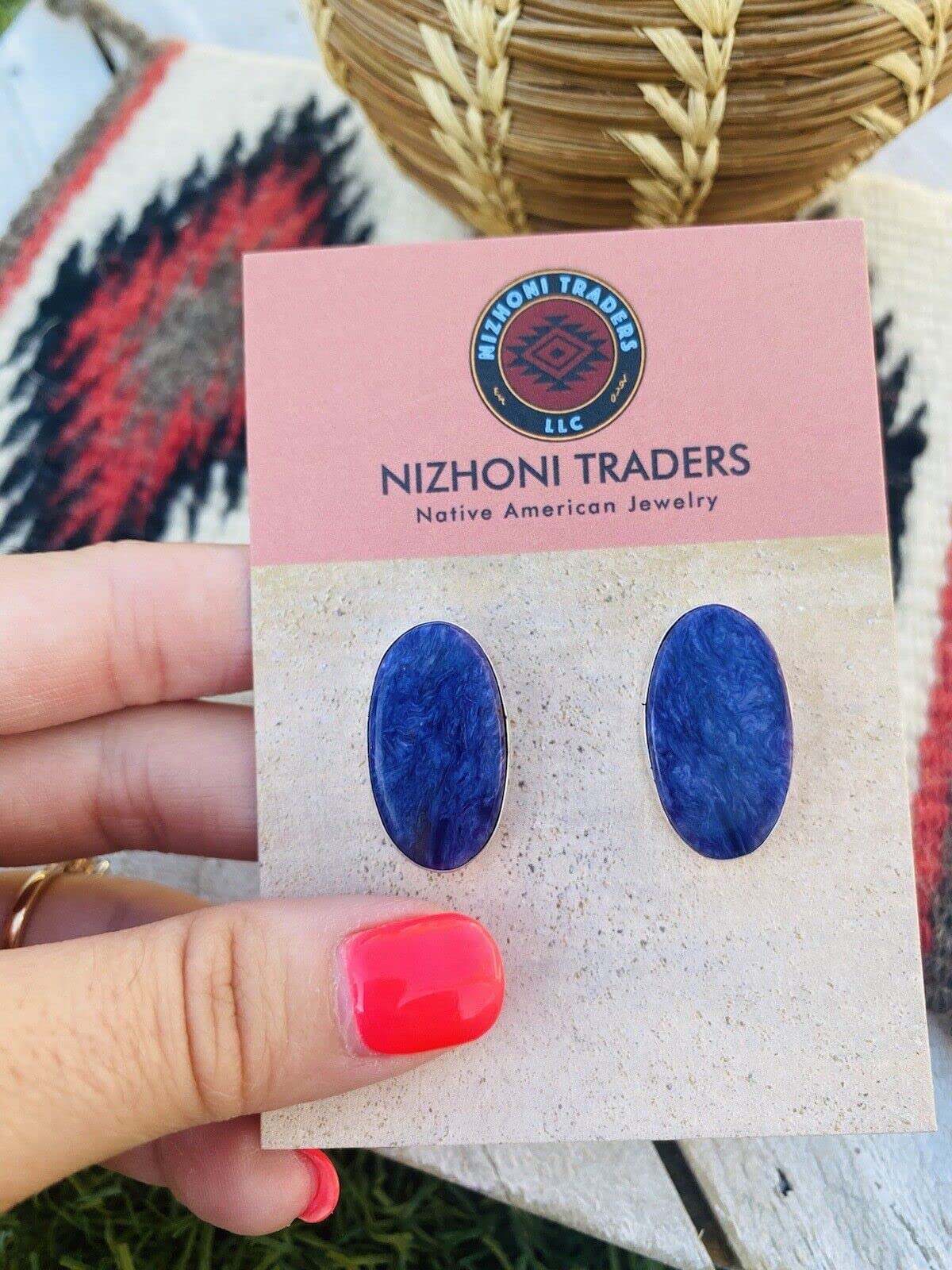 Navajo Sterling Silver and Charoite Stud Earrings - Handmade Native American Jewelry for Women | Perfect for Casual Wear, Gifts, and Special Occasions