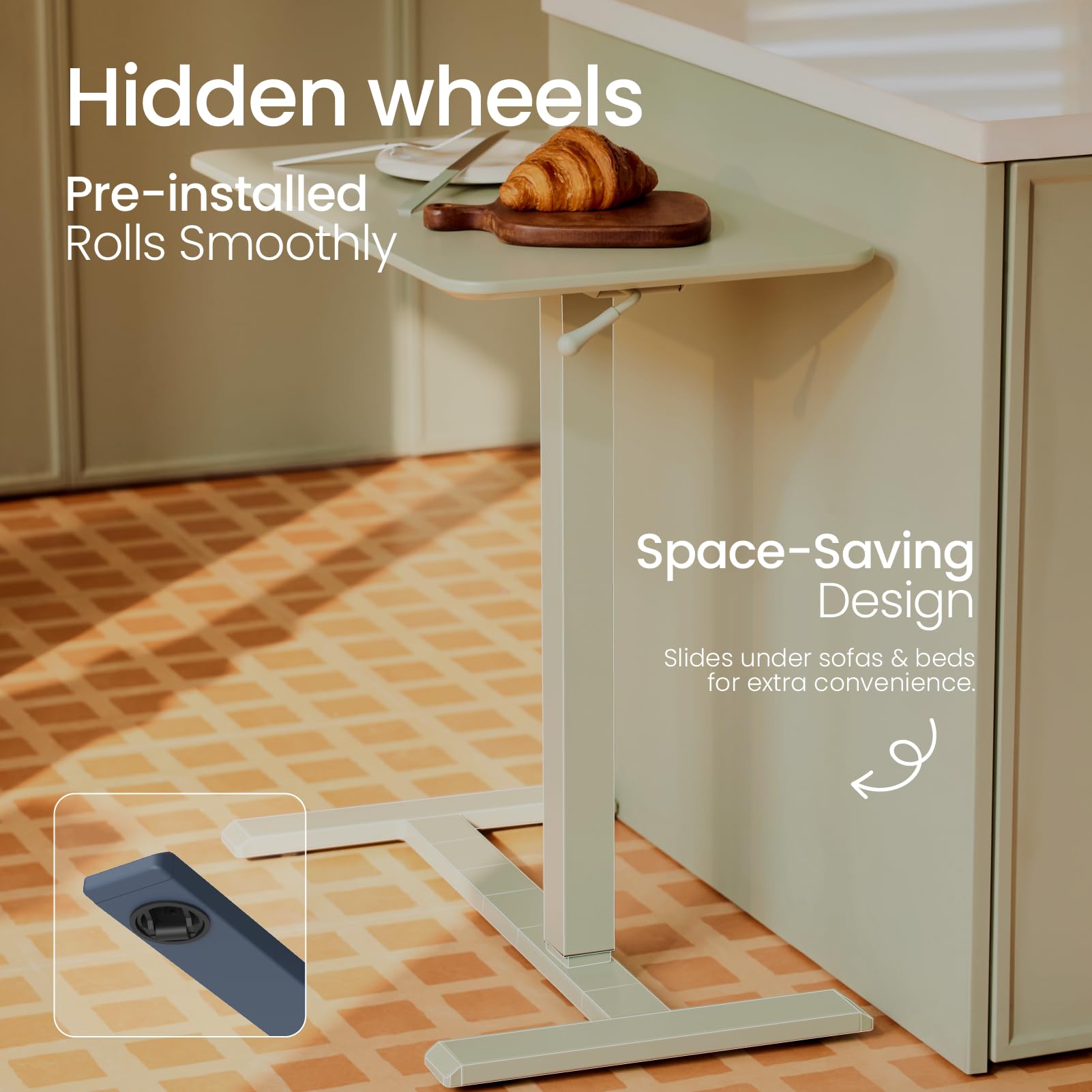 ANYDESK NEST Mobile Standing Desk with Hidden Wheels - Portable Adjustable Height Workstation for Home Office | Sit Stand Computer Desk for Small Spaces, Bedside Table, Kitchen Prep Station & Couch Side Table - Ideal for Remote Work, Gaming & Multitasking