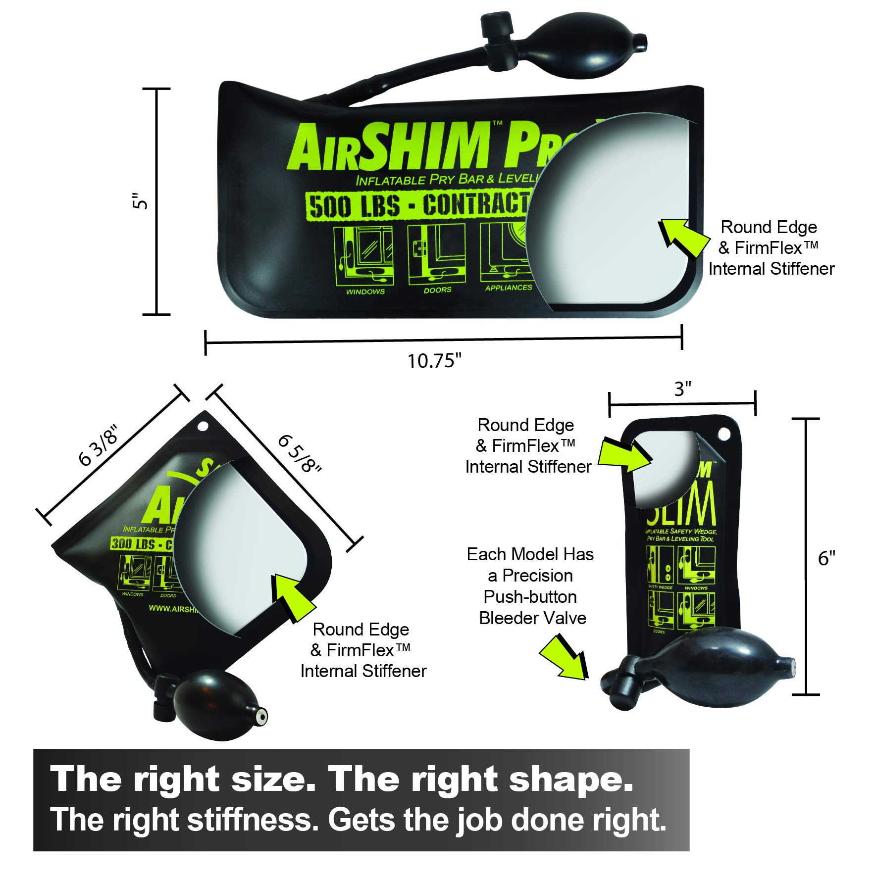 Calculated Industries 1134 AirShim Inflatable Pry Bars & Leveling Tools 3-Piece Set - Original AirShim, AirShim Pro XL & Slim | Heavy-Duty Alignment Pump Wedges for Contractors | Perfect for Door Installation, Cabinet Leveling & Flooring Projects