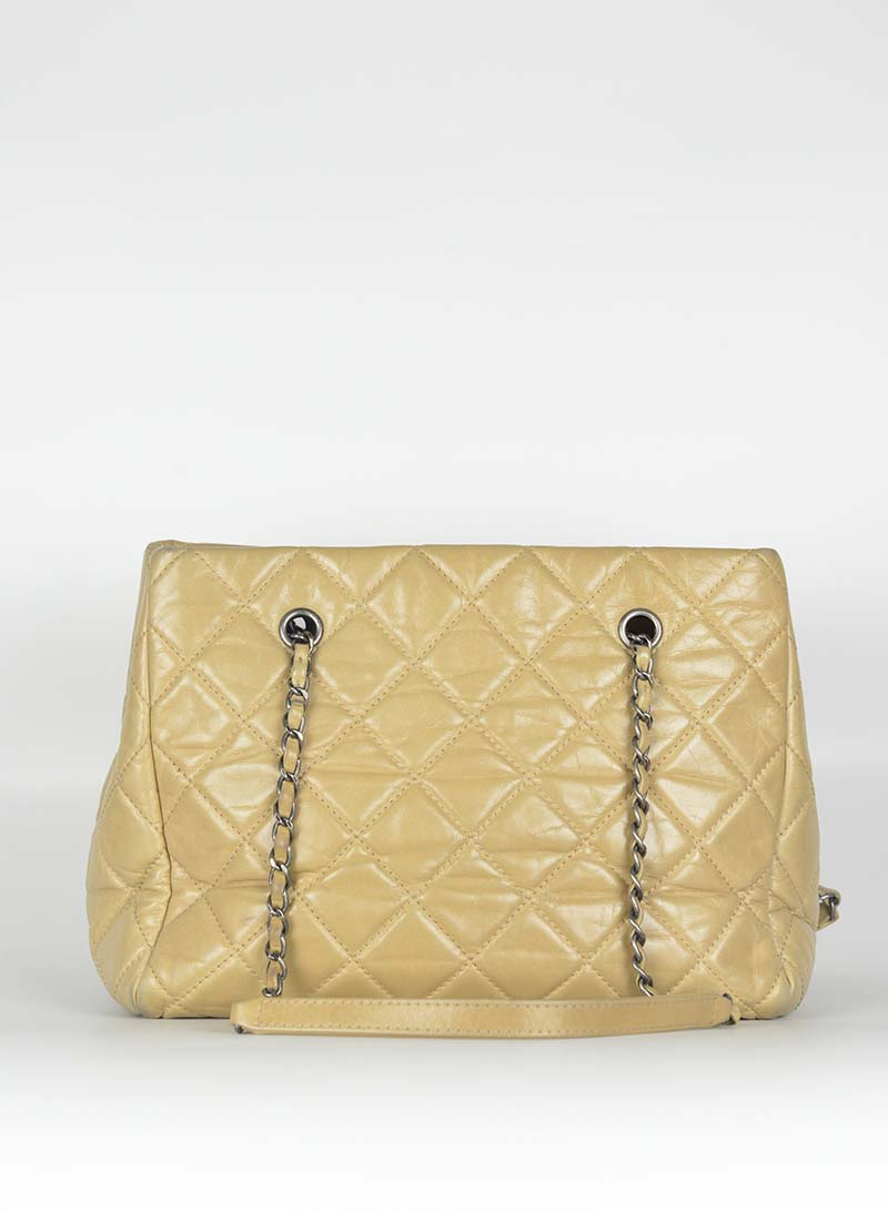 Chanel Matelassé Leather Beige Shopping Tote Bag - Luxury Designer Handbag for Women, Perfect for Work, Travel & Everyday Use