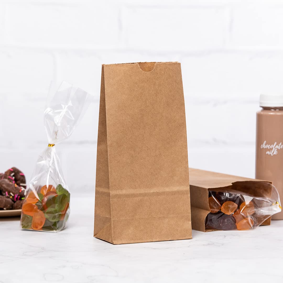 Restaurantware Bag Tek 2 LB Disposable Lunch Bags - 100 Sturdy Kraft Take Out Bags with Flat Bottom | Ideal for Restaurants, Cafes, Bakeries & Popcorn Serving | Eco-Friendly Food Packaging Solution