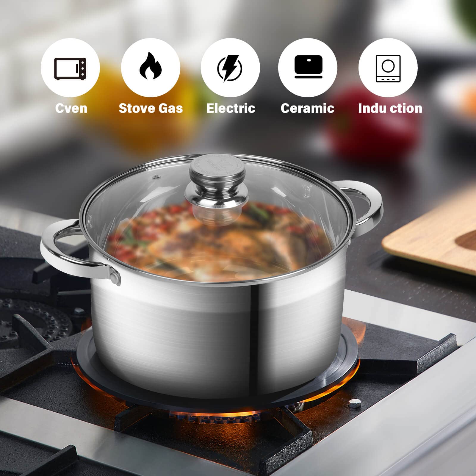 10 Quart Stainless Steel Stock Pot with Lid - Induction Compatible Soup & Cooking Pot for Home Kitchen, Restaurant & Meal Prep