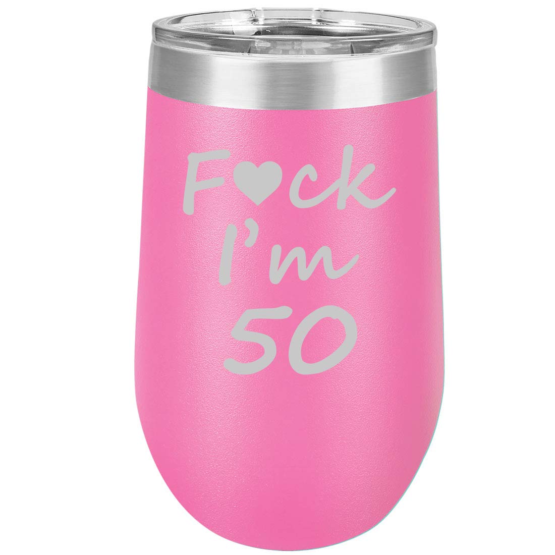 16 oz Double Wall Vacuum Insulated Stainless Steel Wine Tumbler - Stemless Coffee Travel Mug with Lid - Funny 50th Birthday Gift 