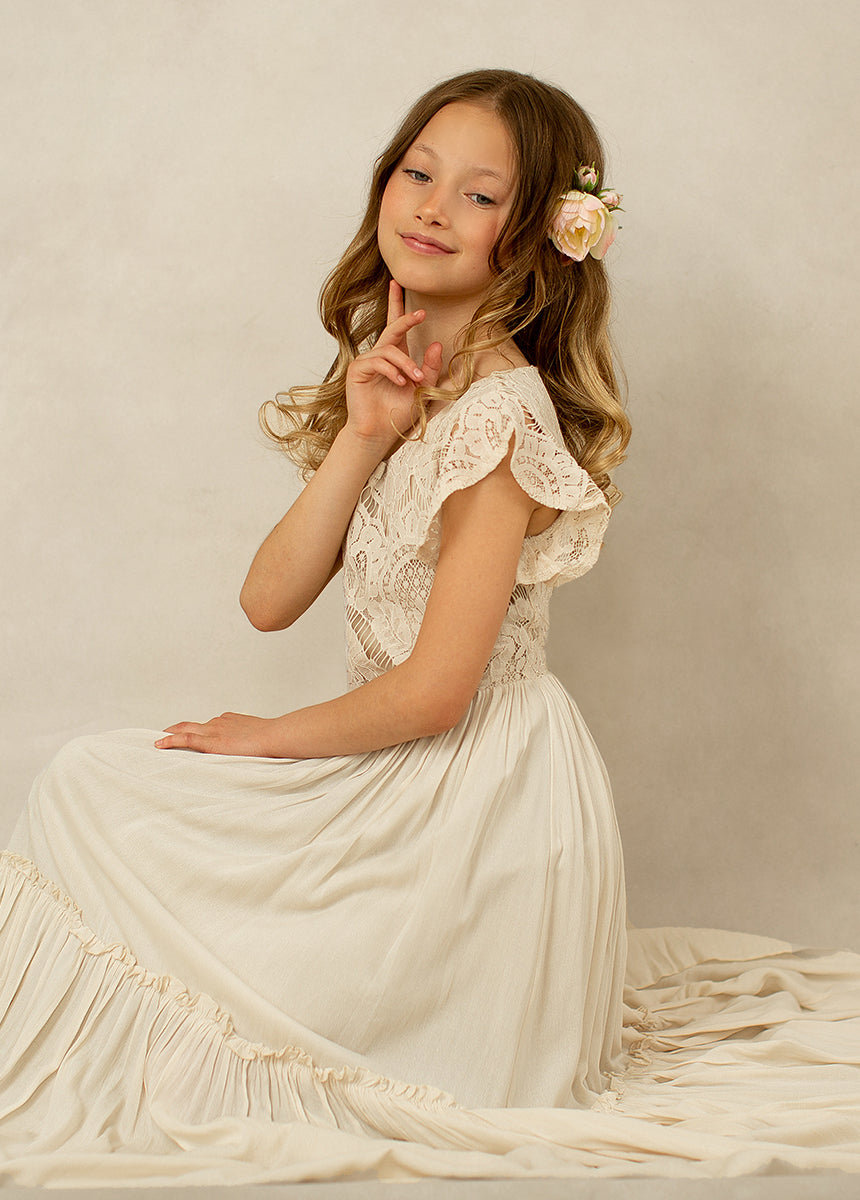 Elegant Cream Flower Girl Dress for Weddings – Macy's Formal Kids Gown for Bridal Party & Special Occasions