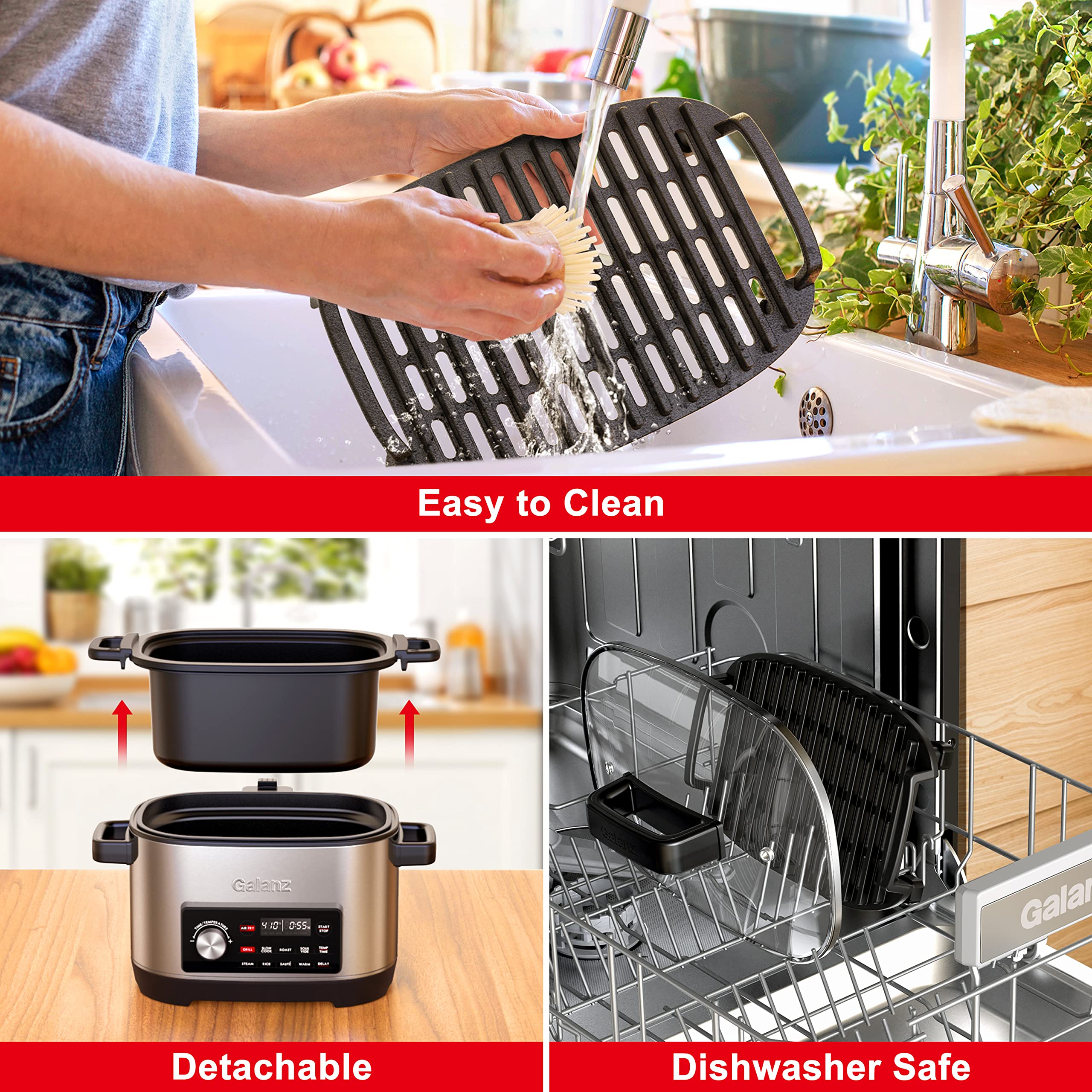 Galanz 8-in-1 Multi Cooker with Air Fry, Sous Vide, Rice Cooker, Sauté, Slow Cooker, Steamer, Roaster & Grill - 8 QT Removable Nonstick Pot, 8 Preset Programs, Stainless Steel - Perfect for Family Meals, Meal Prep & Healthy Cooking