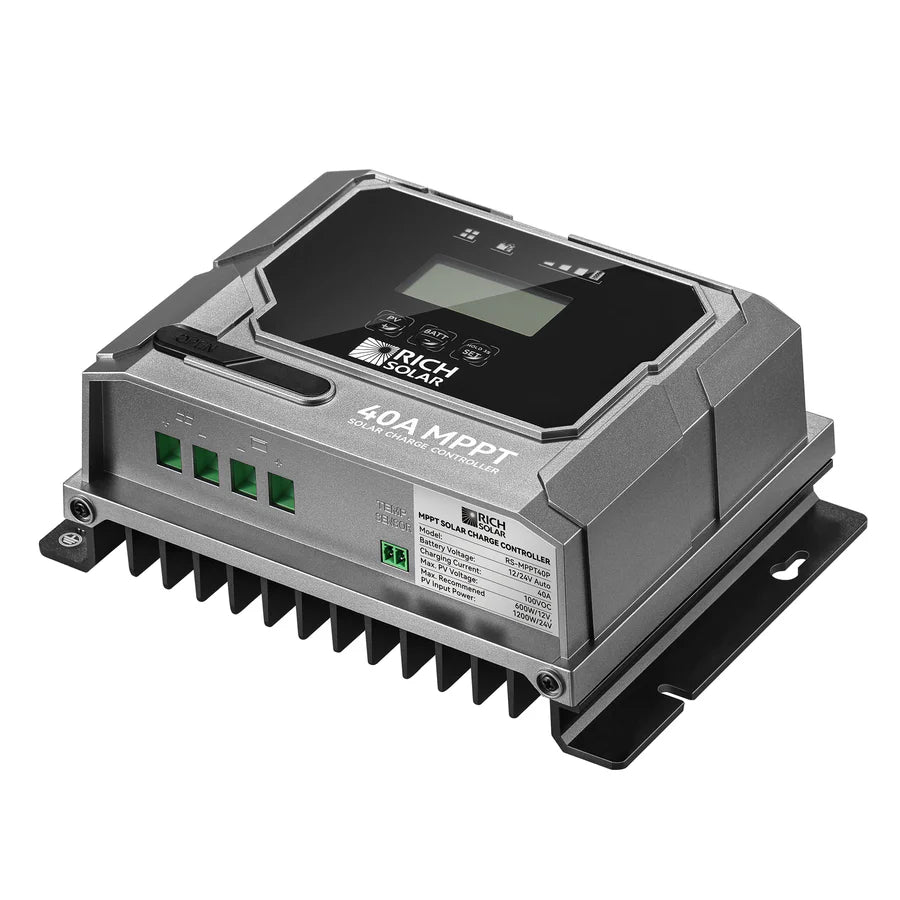 Rich Solar BRAVO 40 40A MPPT Solar Charge Controller for RV, Boat, Off-Grid Power System - Efficient Solar Panel Battery Charging Regulator
