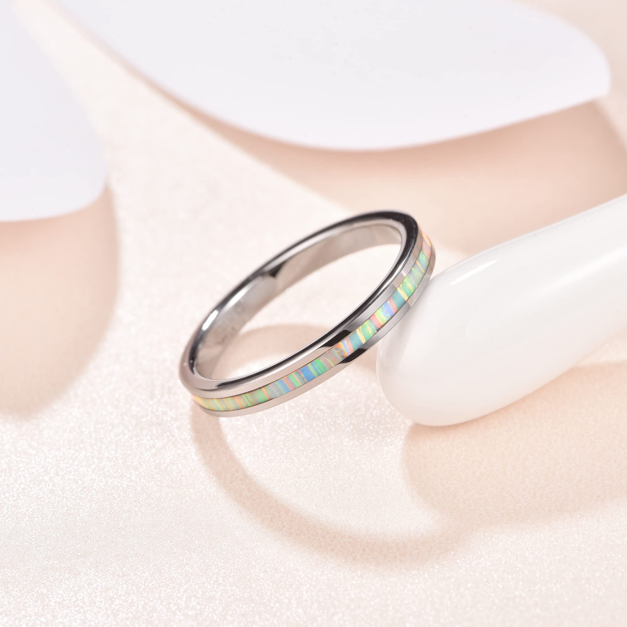 Opal & Turquoise Tungsten Wedding Ring for Women & Men - 3mm/4mm Engagement Promise Band, Couple Matching Jewelry (Size L1/2-Y) - Perfect for Anniversaries, Proposals & Everyday Wear