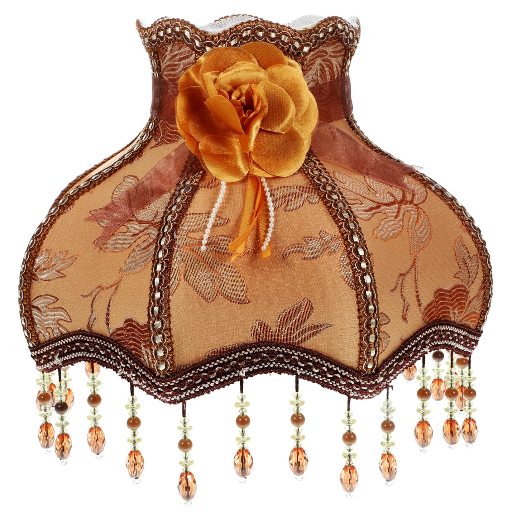 Luxshiny Vintage Lace Lampshade with Beads - European Style Scalloped Dome Lamp Shade with Tassels - Large Cloth Lamp Cover for Table & Floor Lamps - Perfect for Living Room, Bedroom & Office Decor