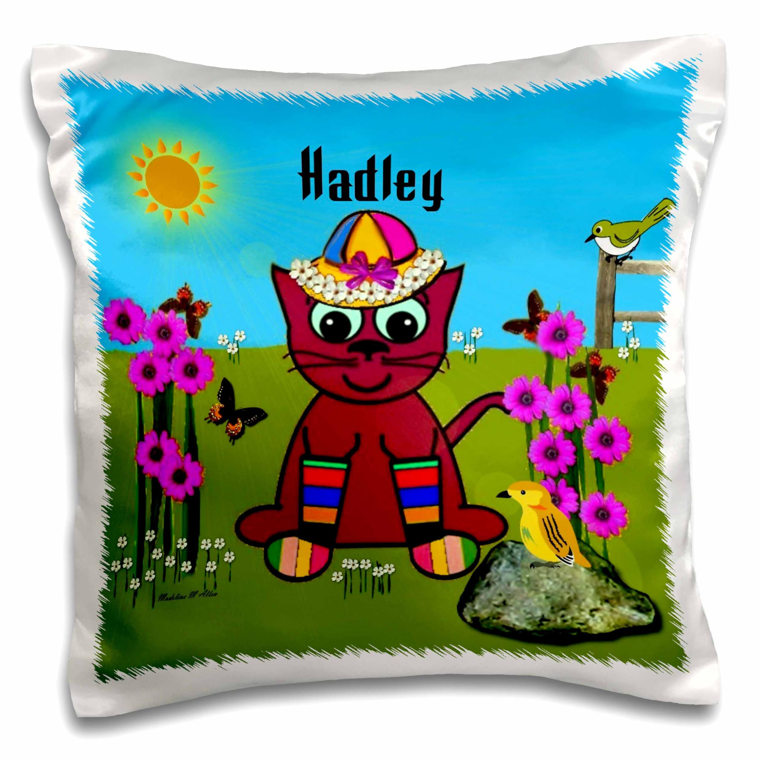 3D Rose Hadley-Decorative Smudge Art Cat in Rainbow Socks Pillow Case - 16x16 Inch Home Decor, Cute Cat Lover Gift for Bedroom, Living Room, Dorm Decor