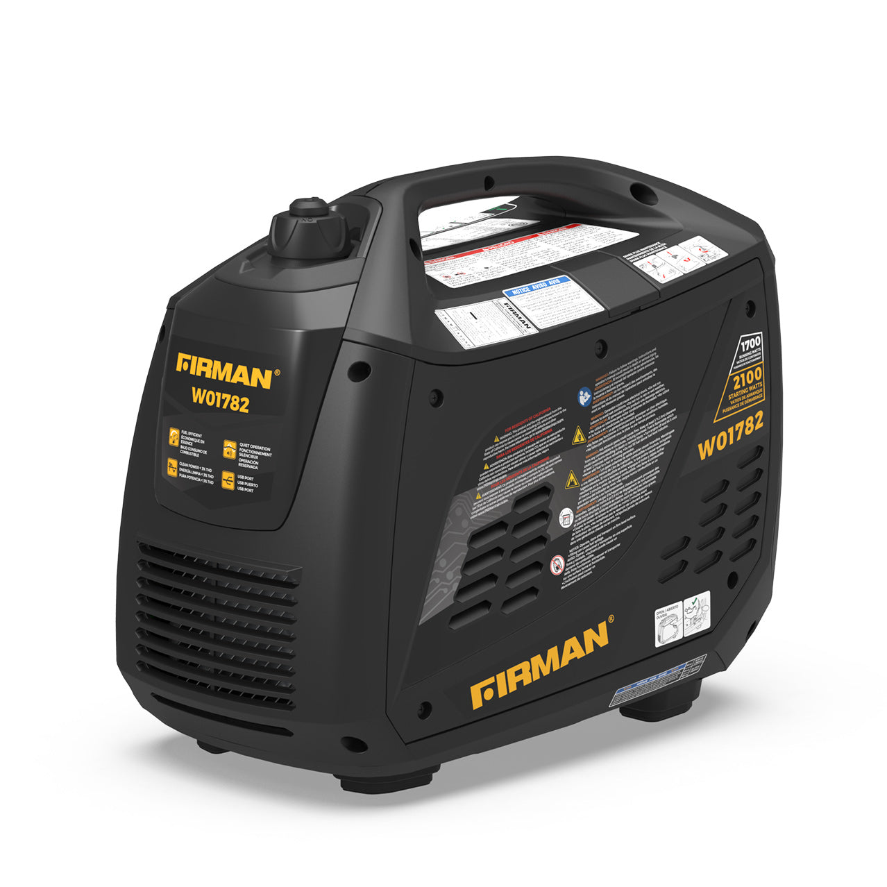Firman W01782 1700W/2100W Portable Inverter Generator with Recoil Start - Quiet Gas Powered Generator for Camping, RV, Outdoor & Emergency Power Backup