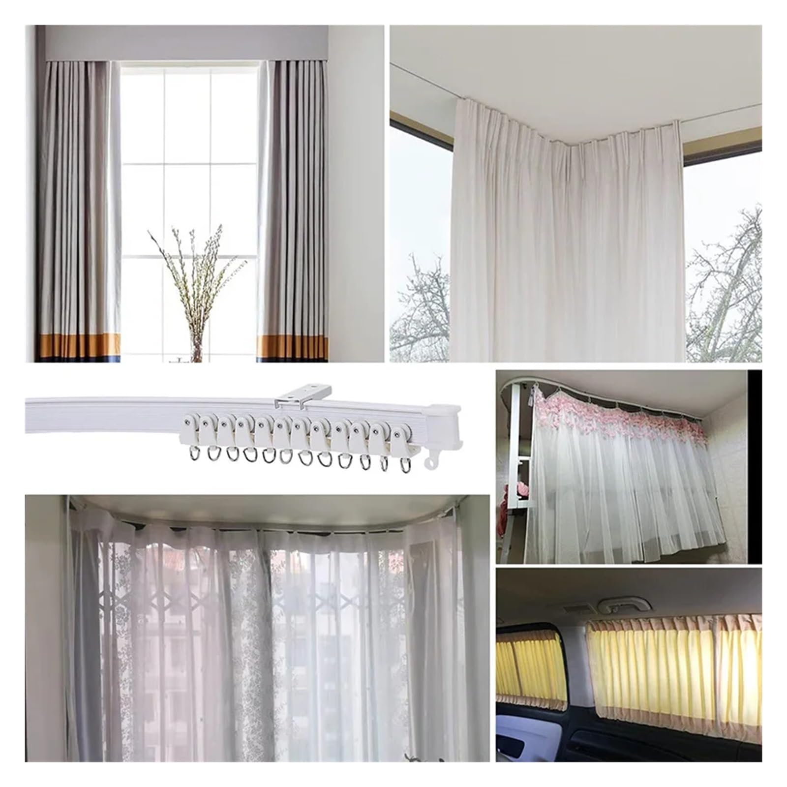 Flexible Bendable Curtain Track 1-6M for Bedroom, Balcony, Bathroom - Room Divider & Ceiling Mount Silent Gliding System - Home Window Decor Accessory (5M, White) - Perfect for Room Partition, Privacy Screen & Stylish Home Decor