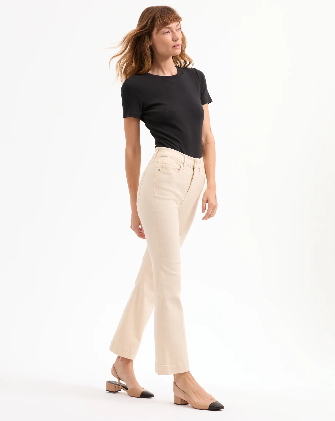 Carson Kick Flare Jean in Ecru - Women's High Waisted Bootcut Denim Pants for Casual Wear & Office Outfits