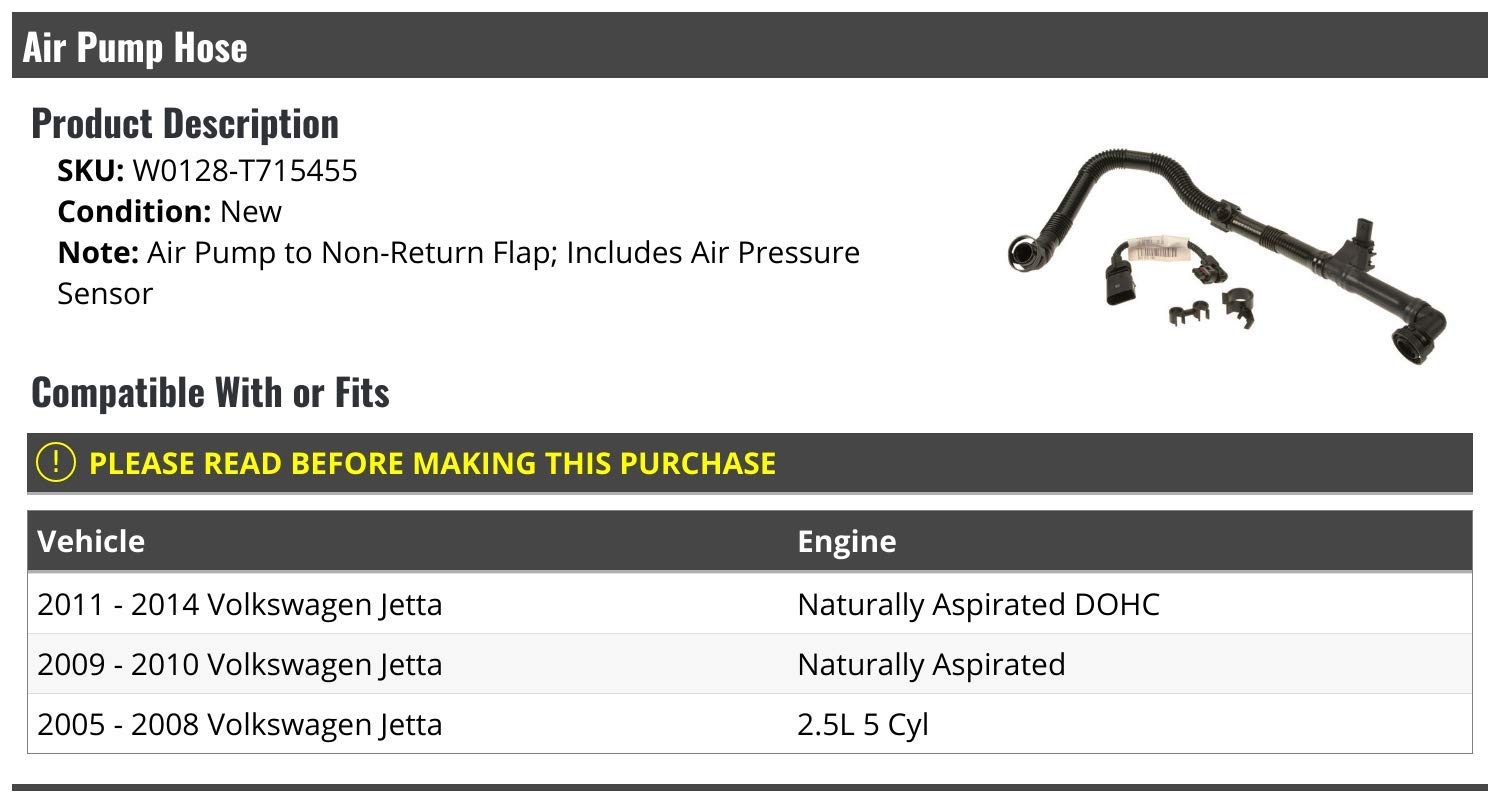 High-Quality Air Pump Hose with Air Pressure Sensor - Compatible with 2005-2014 Volkswagen Jetta - Perfect for Tire Inflation & Maintenance