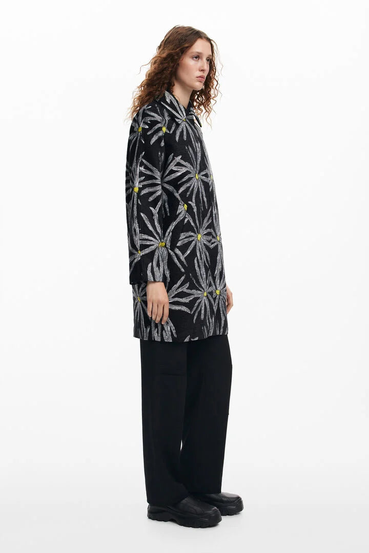 Stylish Daisy Print Coat for Women - Floral Fashion Outerwear for Spring & Fall - Perfect for Casual Outings & Date Nights