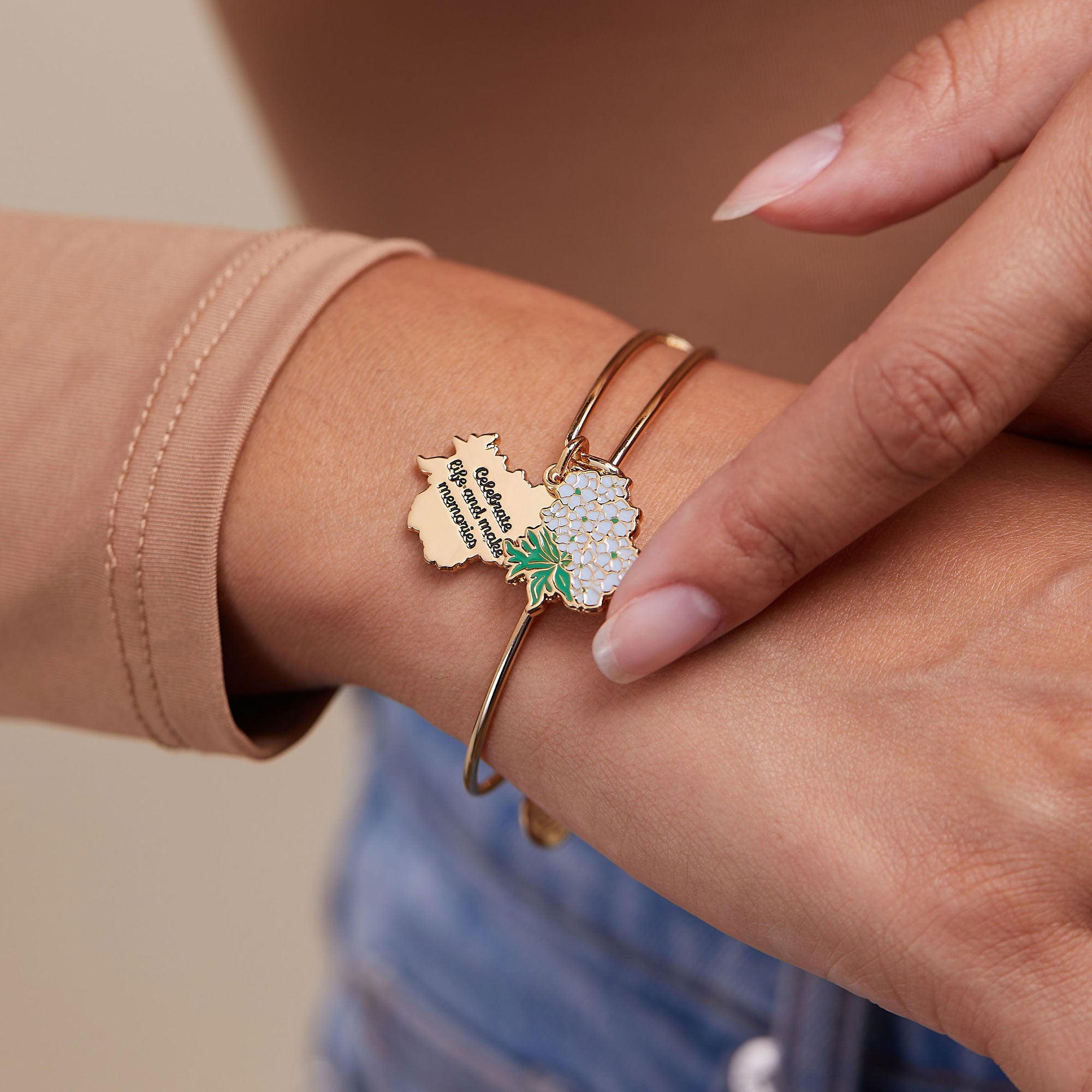 Delphinium Flower Mantra Charm Bangle - Elegant Boho Spiritual Jewelry for Women - Perfect for Yoga, Meditation & Everyday Wear