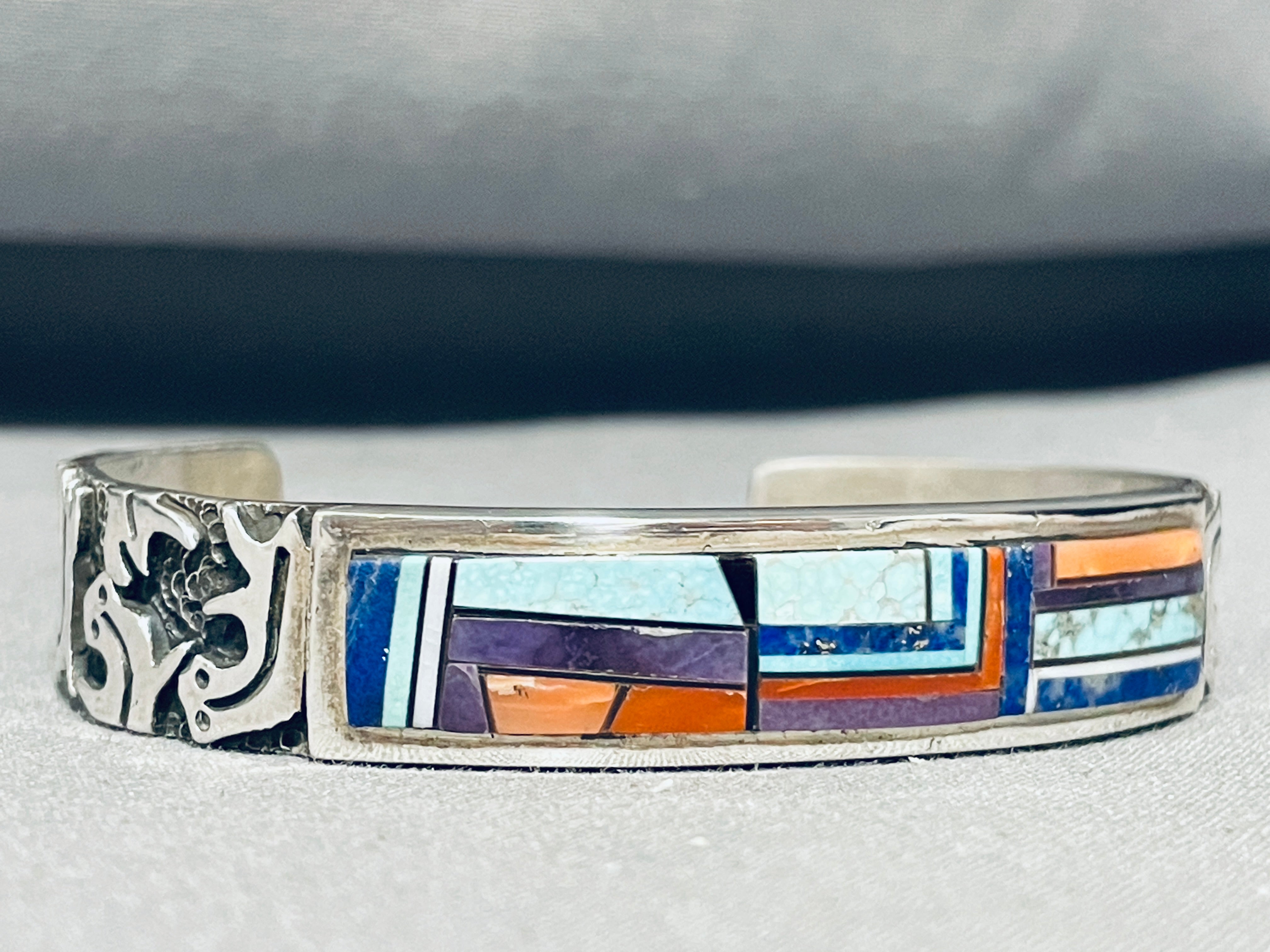 6.5 Inch Vintage Native American Navajo Turquoise Inlay Sterling Silver Bracelet for Women - Handmade Southwest Jewelry for Boho Fashion & Gift Giving