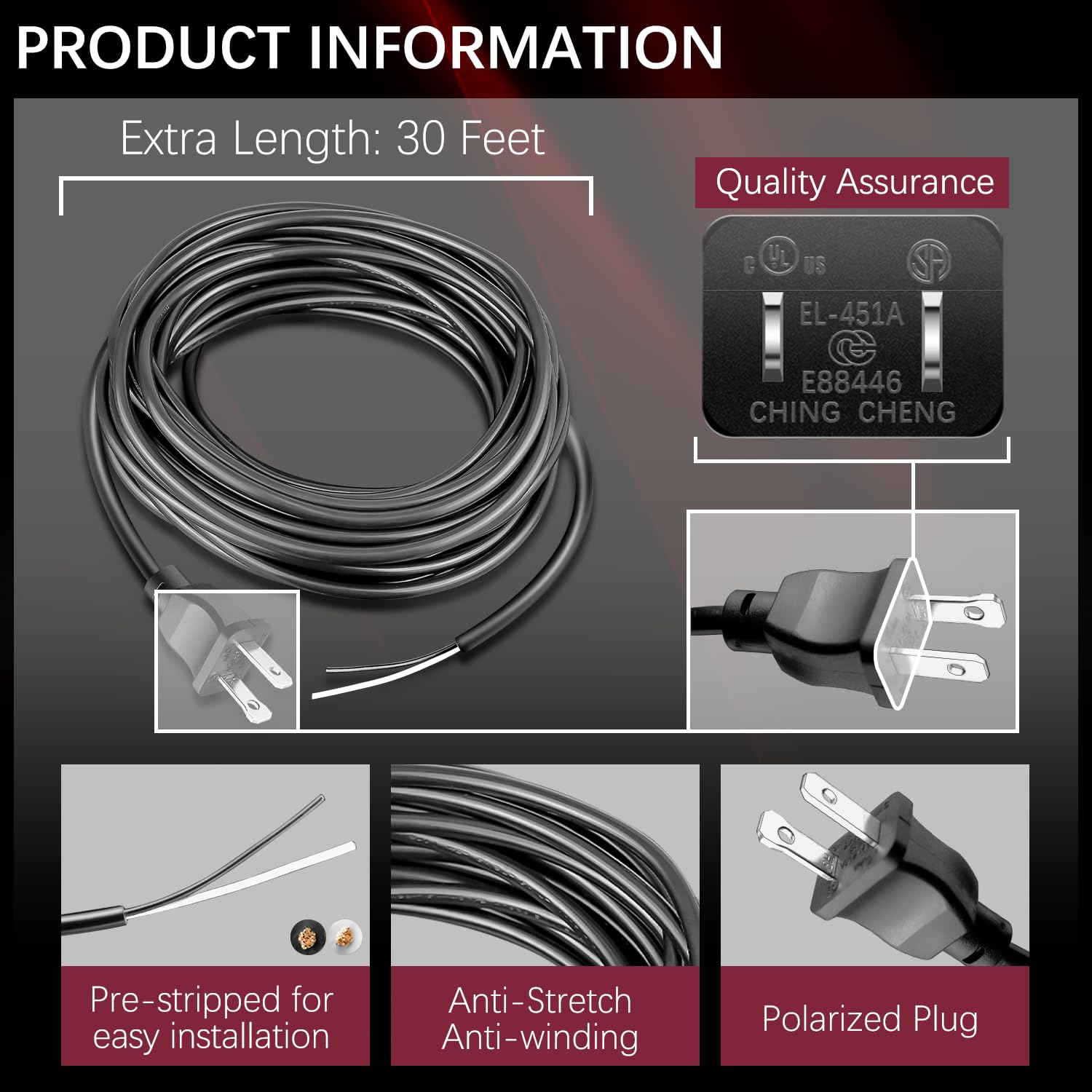 HASMX 30ft Extra Long 18/2 Replacement Vacuum Cleaner Power Cord - Compatible with Shark, Eureka, Sanitaire & Bissell Upright Vacuums - Black 2-Prong Cord for Home Cleaning & Maintenance - Perfect for Replacing Old or Damaged Cords