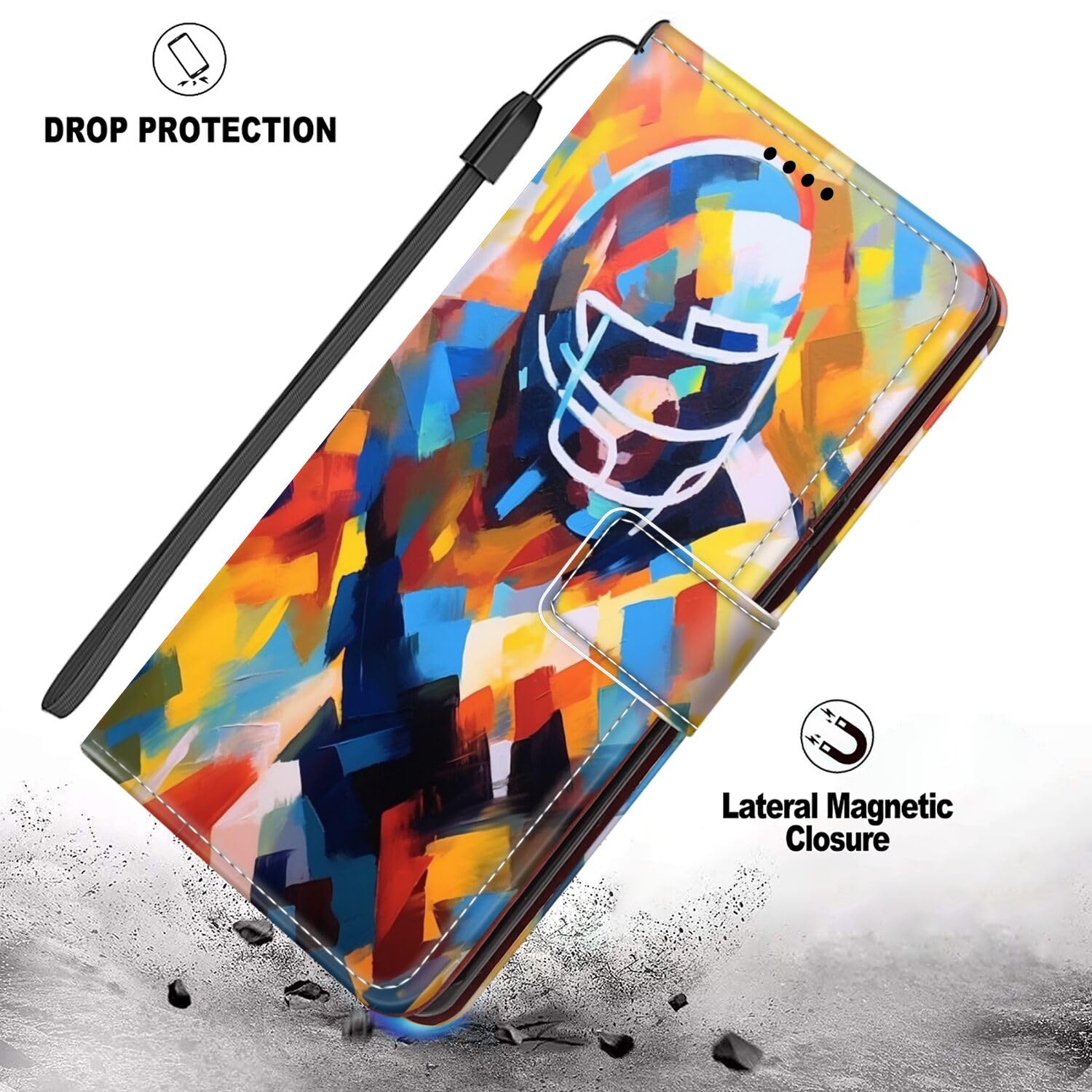 Premium PU Leather Wallet Case for Samsung Galaxy M31S - American Football Rugby Art Design with Card Holder, Magnetic Stand & Shockproof Wrist Strap | Perfect for Daily Use, Travel, and Sports Enthusiasts