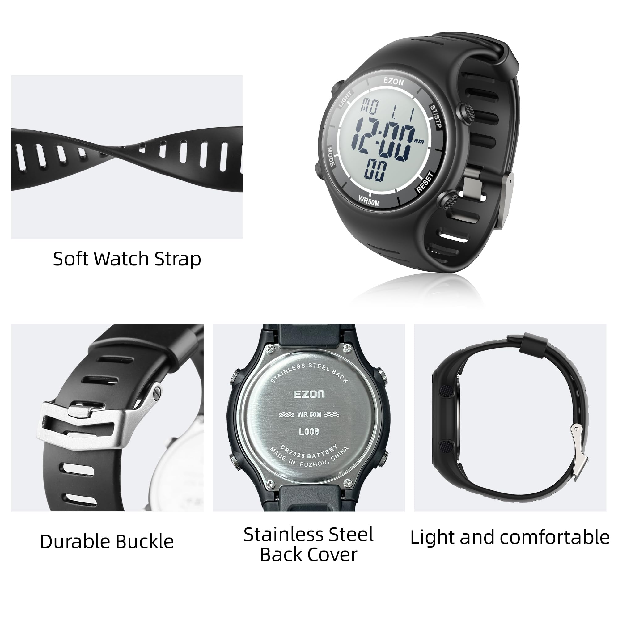 EZON Digital Sports Watch for Men & Women - 5ATM Waterproof, Stopwatch, Countdown Timer, Chronograph, Lap Timing, EL Backlight, Alarm - Perfect for Swimming, Running, Gym & Outdoor Activities