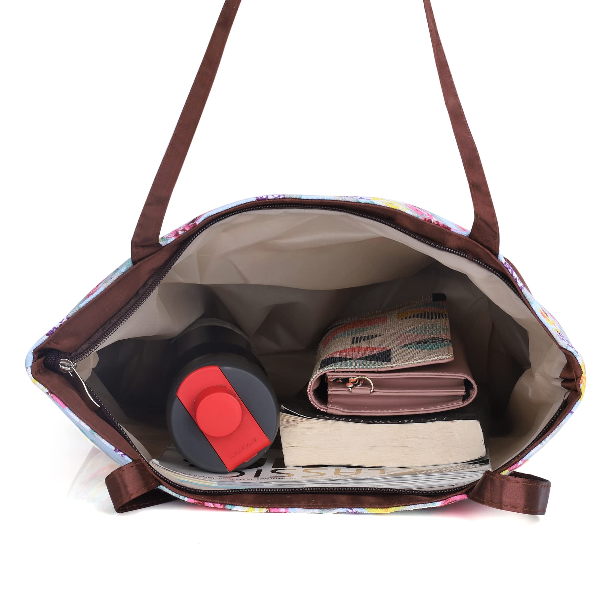NFI Essentials Zip Tote Bag for Women - Stylish Polyester Canvas Blend Handbag - Perfect for Shopping, Travel, Work, Beach, Office & College - Red & Black - Ideal for Everyday Use, Commuting & Weekend Getaways