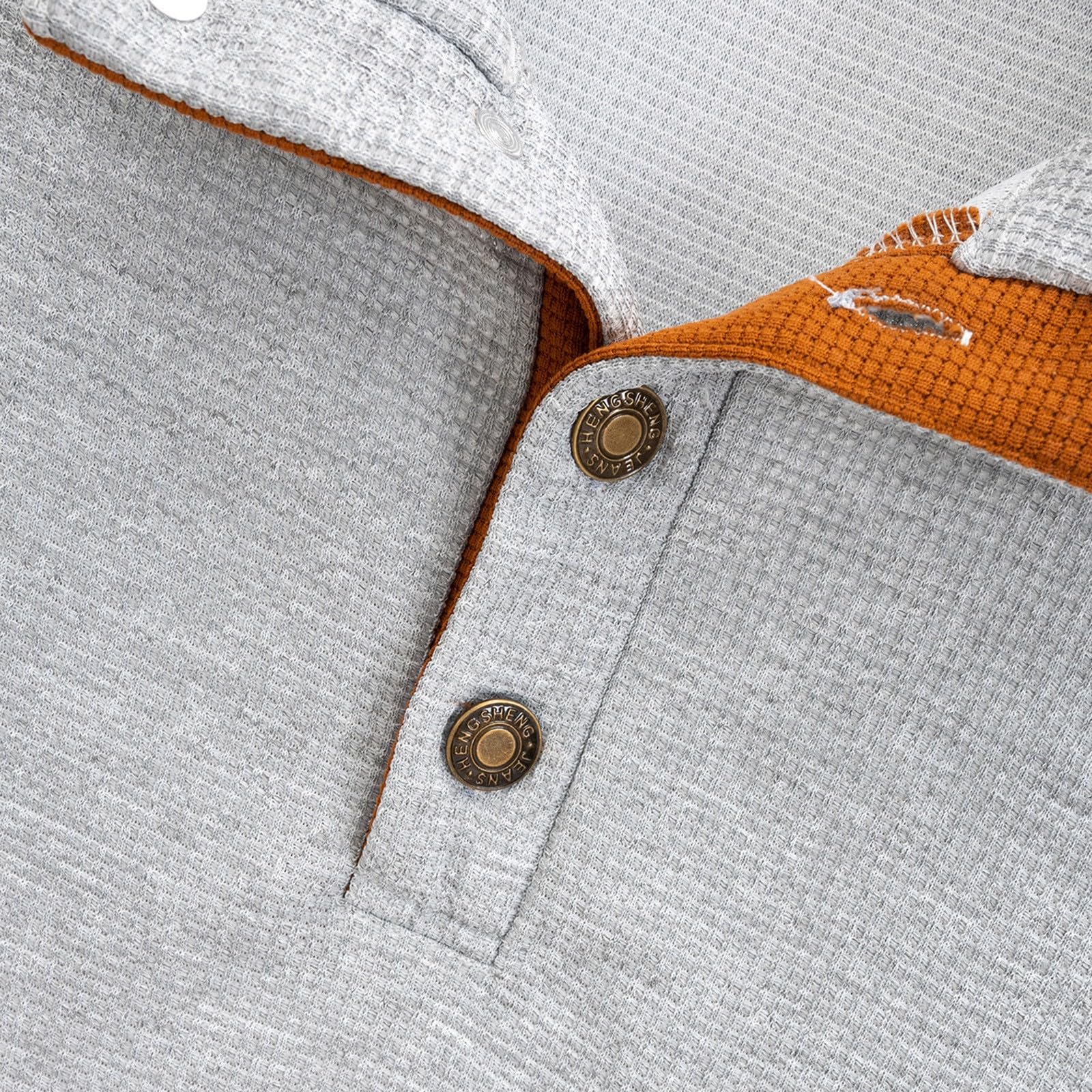 Men's Slim Fit Waffle Knit Henley Pullover Sweatshirt - Mock Neck Button Up Textured Polo Shirt with Elbow Patches | Casual Wear, Layering, Fall & Winter Fashion