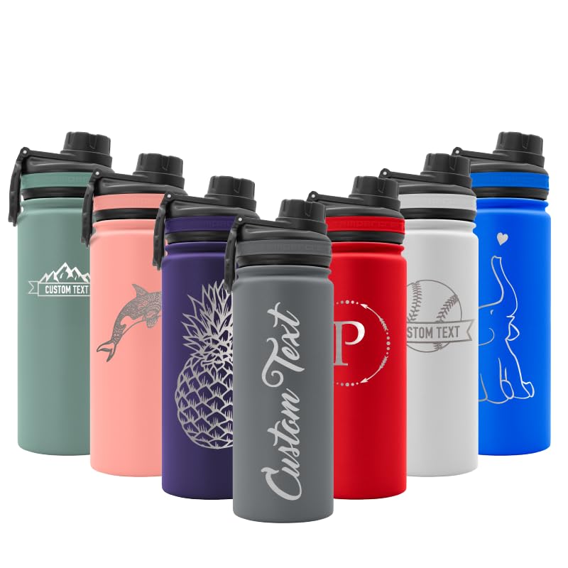 18 oz Vacuum Insulated Stainless Steel Water Bottle - Double Wall Wide Mouth Sports Bottle with Custom Laser Engraving | Perfect for Gym, Hiking, Camping & Outdoor Activities
