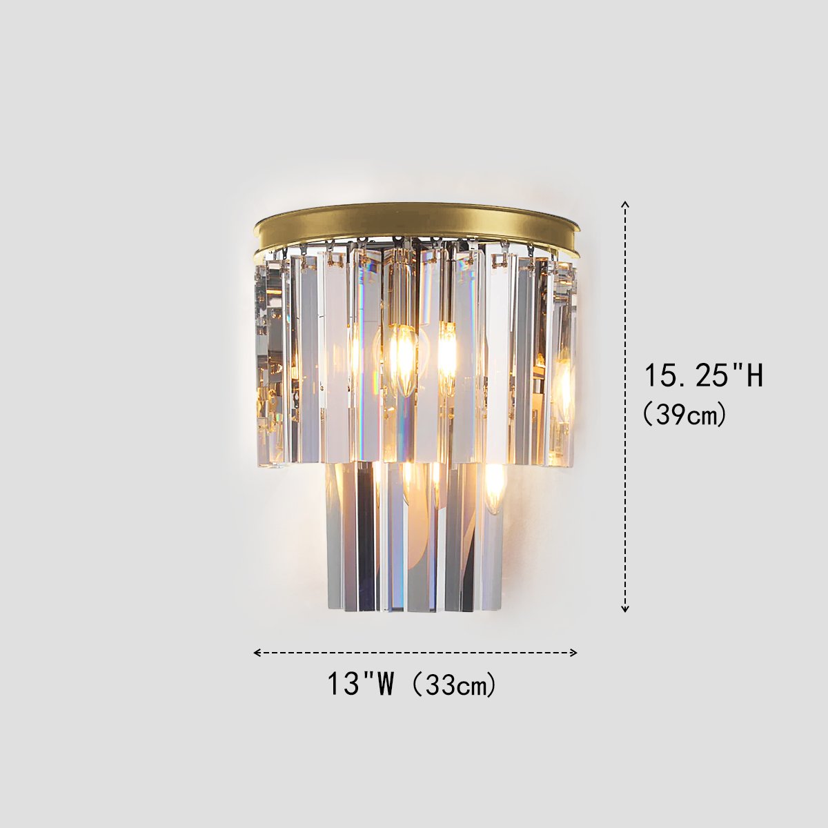 Falria 2-Tier Crystal Semi-Round Wall Sconce - Elegant Lighting Fixture for Bedroom, Hallway & Living Room Decor