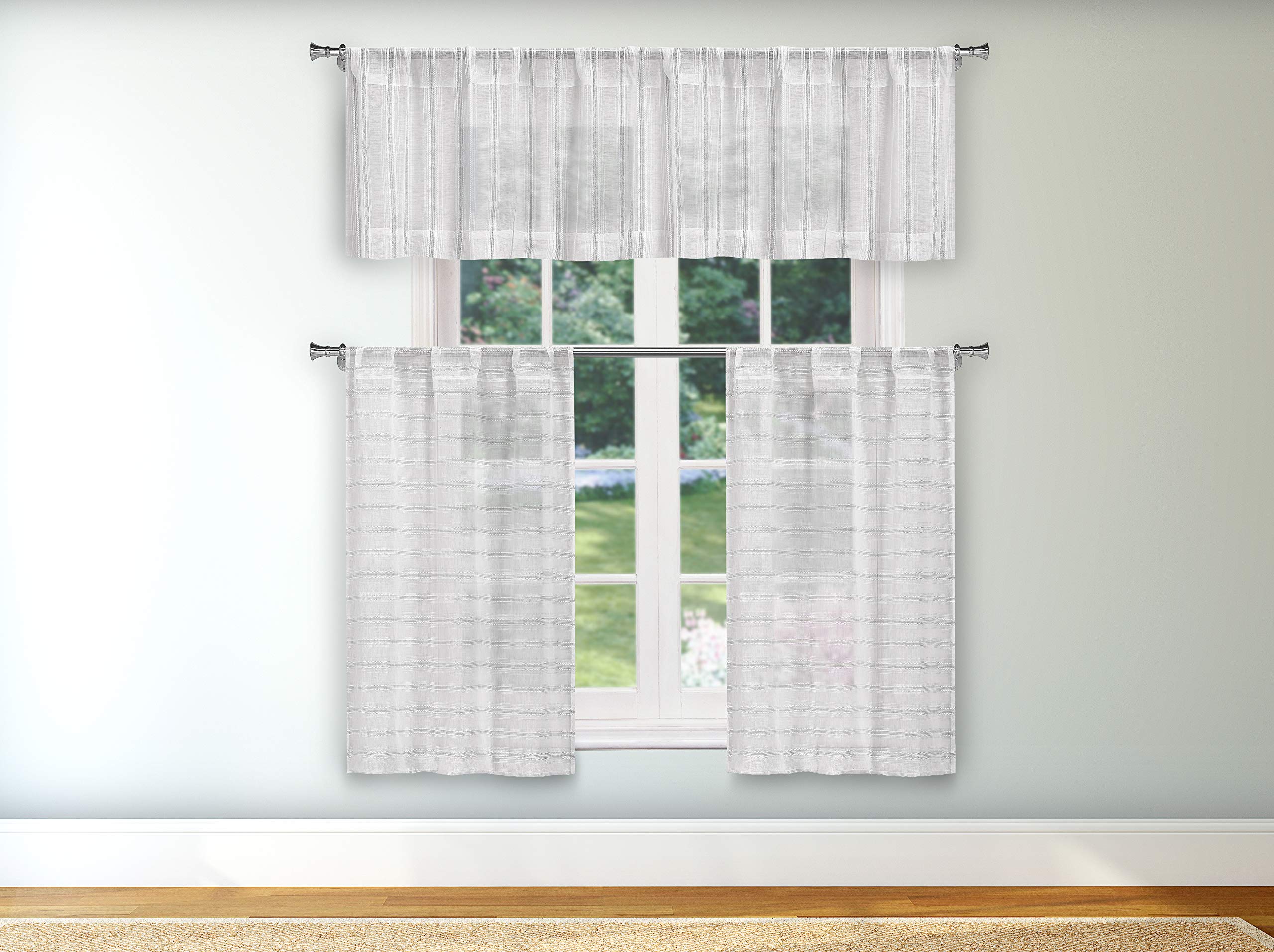 Duck River Textile Velma Kitchen Curtains - White & Silver Window Treatments for Farmhouse Style - Perfect for Kitchen Windows, Dining Room & Cozy Home Decor
