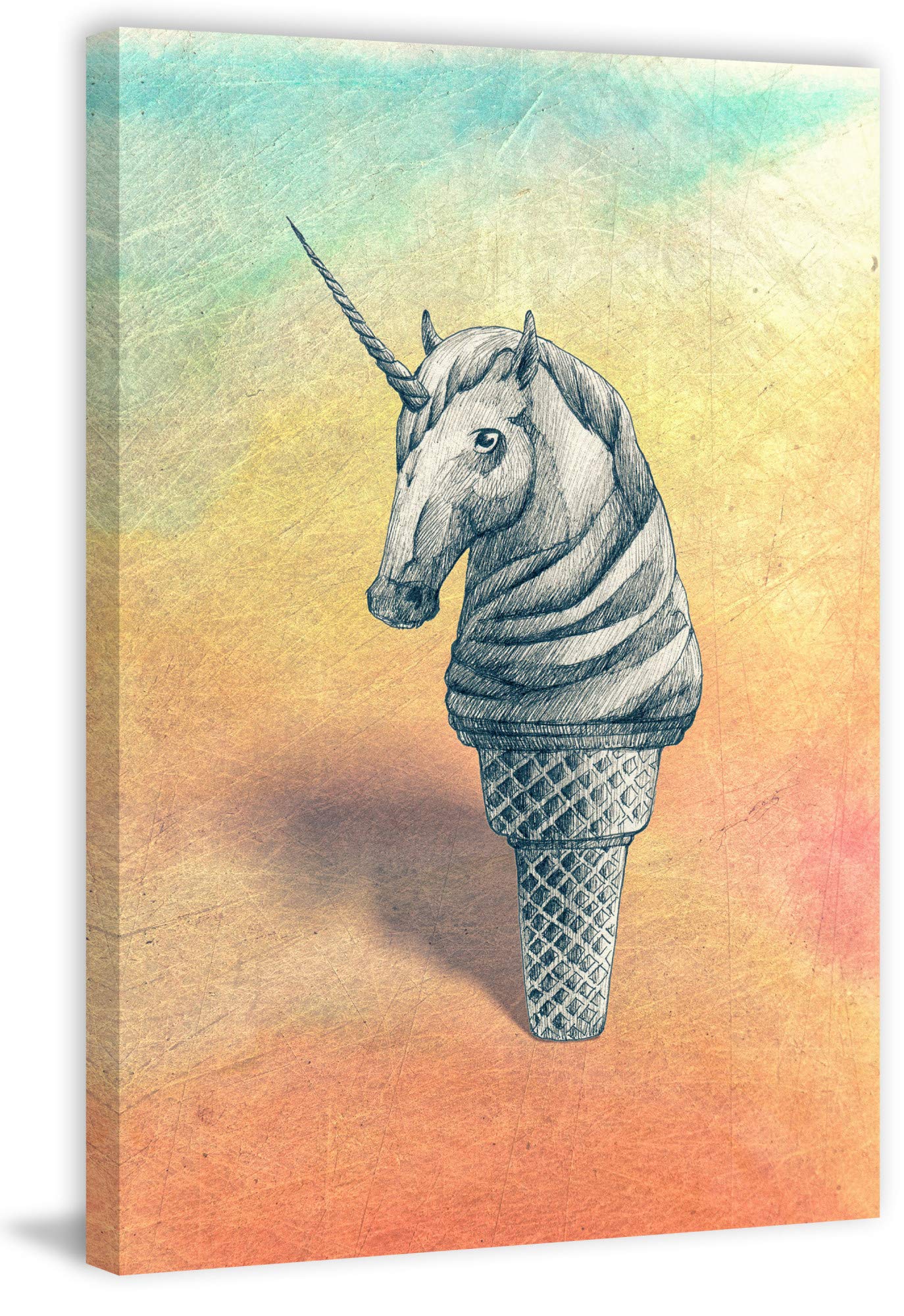 Handmade Unicorn Ice Cream II Art Print on Wrapped Canvas 12x18 Inch - Whimsical Wall Decor for Kids Room, Nursery, or Playroom - Unique Home Decor Gift by Marmont Hill
