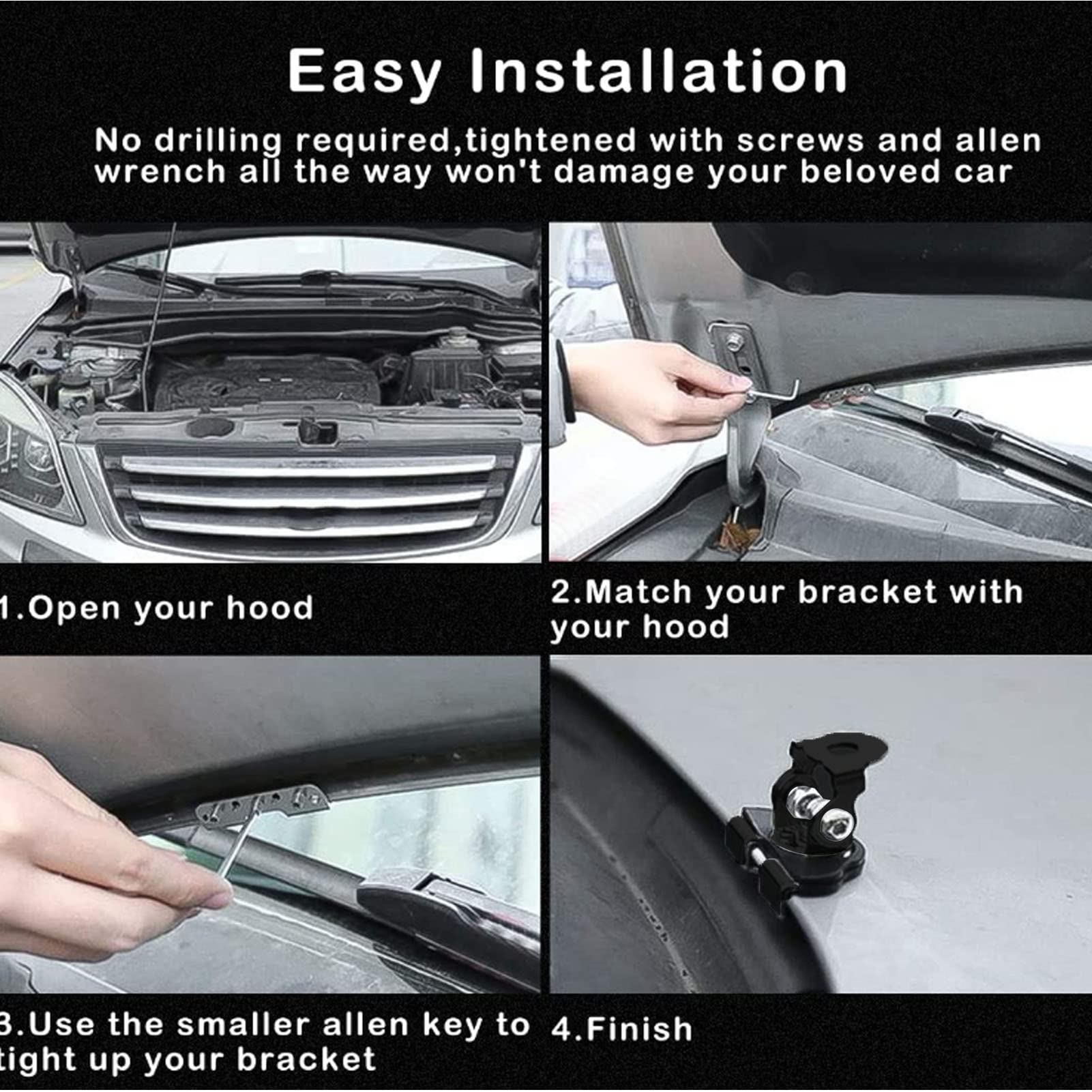 Qiilu Universal 2-Piece Adjustable LED Light Bar Mounting Bracket Kit - Heavy Duty Hood/Pillar Clamp for Off-Road Trucks, UTVs, SUVs & Sedans | Perfect for Night Driving, Work Lighting & Outdoor Adventures