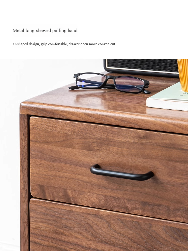 Premium Black Walnut Solid Wood Modern Nightstand - Stylish Bedside Table with Drawer for Bedroom, Living Room & Guest Room