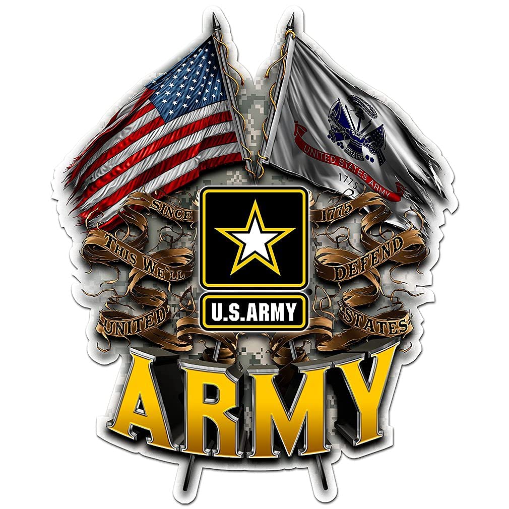 Premium Collectible US Army Decals (12in, 4-Pack) - Durable Vinyl Military Double Flag Stickers for Cars, Laptops, Helmets & Windows - Patriotic Gifts for Soldiers, Veterans & Supporters - Perfect for Home Decor, Vehicle Accessories & Military Appreciation Gifts