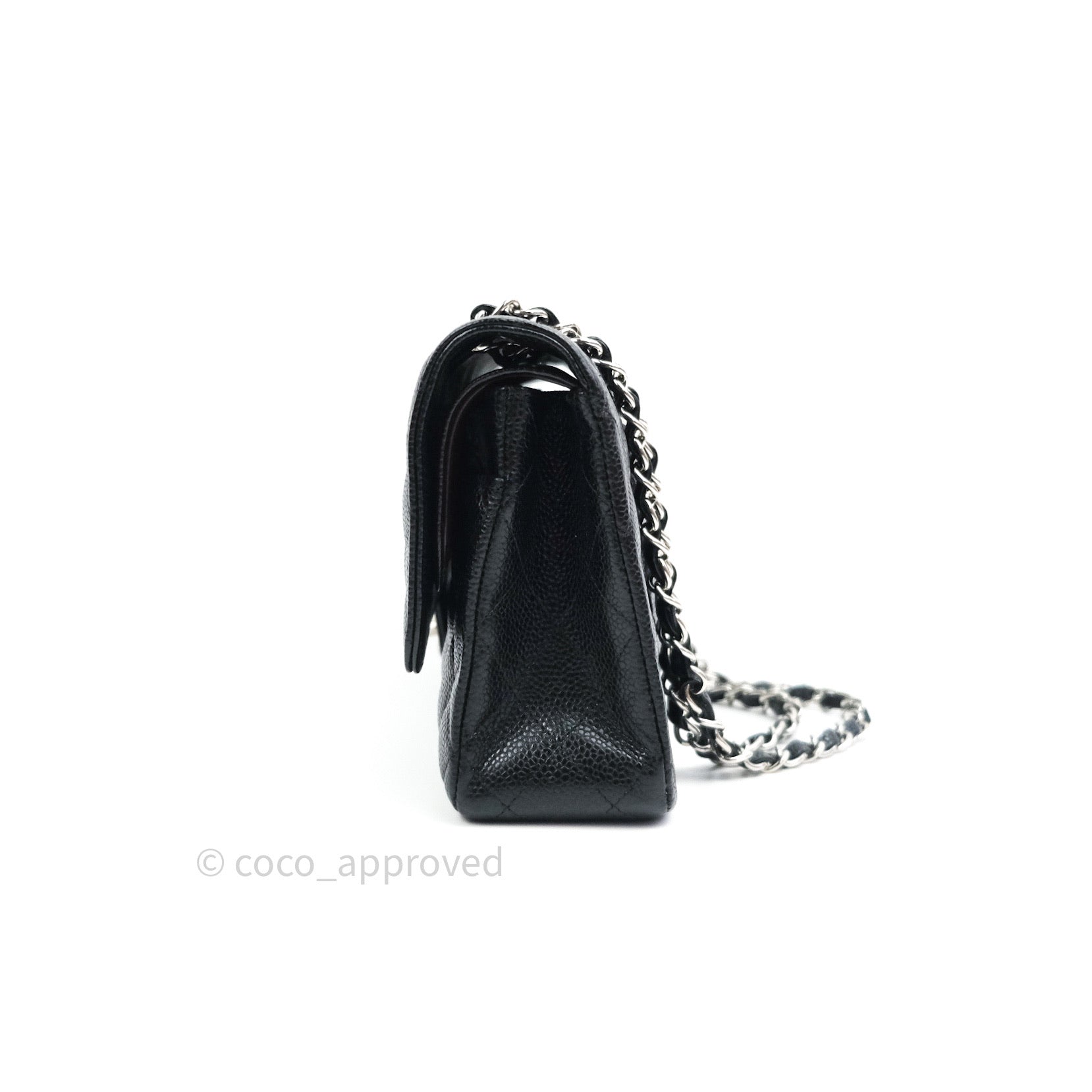 Chanel Classic Double Flap Bag M/L Size in Black Caviar Leather with Silver Hardware - Luxury Handbag for Women, Perfect for Work, Evening Events & Special Occasions