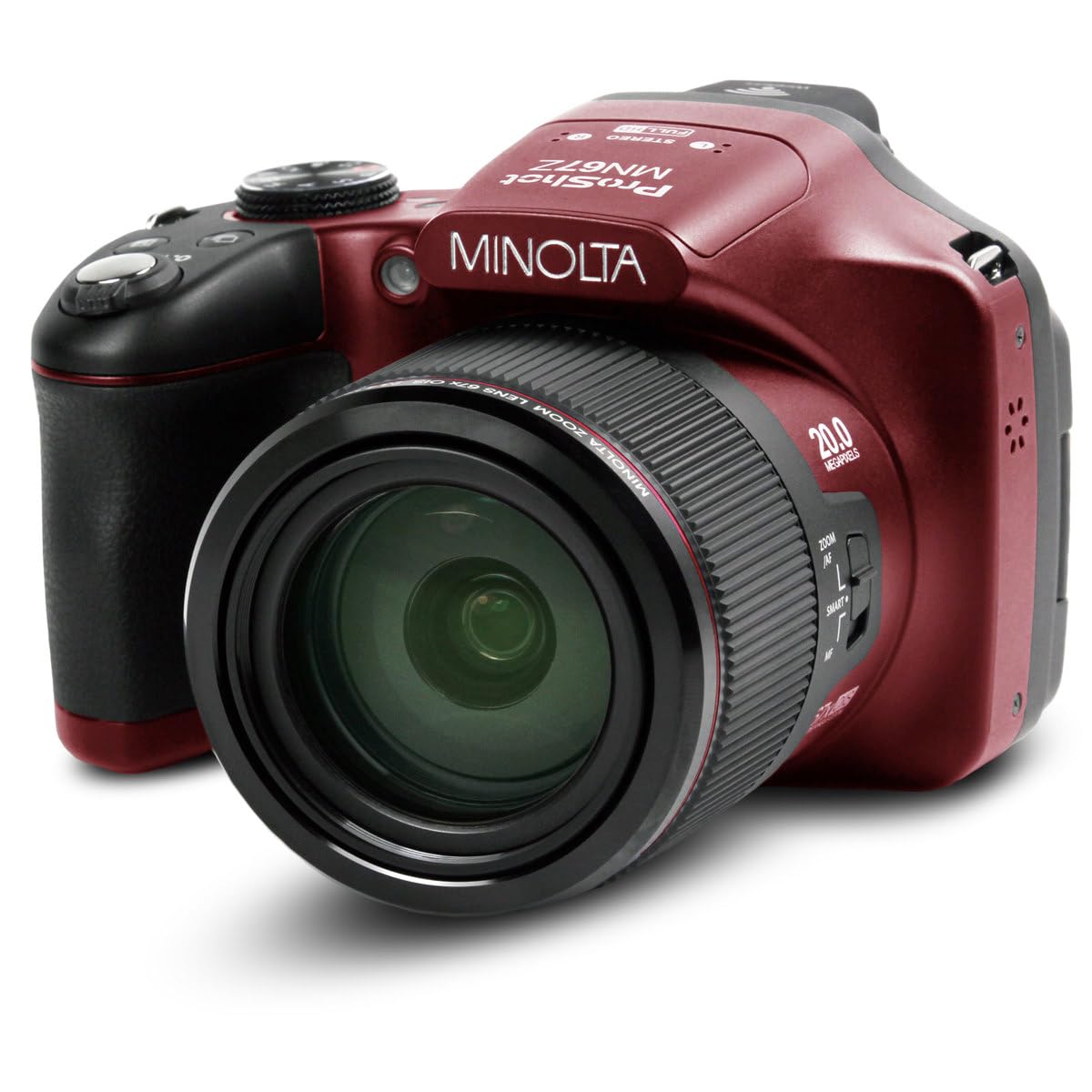 Minolta MN67Z 20MP Full HD Wi-Fi Bridge Camera with 67x Optical Zoom (Red) - Essential Bundle Includes Camera Bag, Memory Card, Octopus Tripod & Corel Software - Perfect for Travel Photography, Wildlife Shooting & Outdoor Adventures