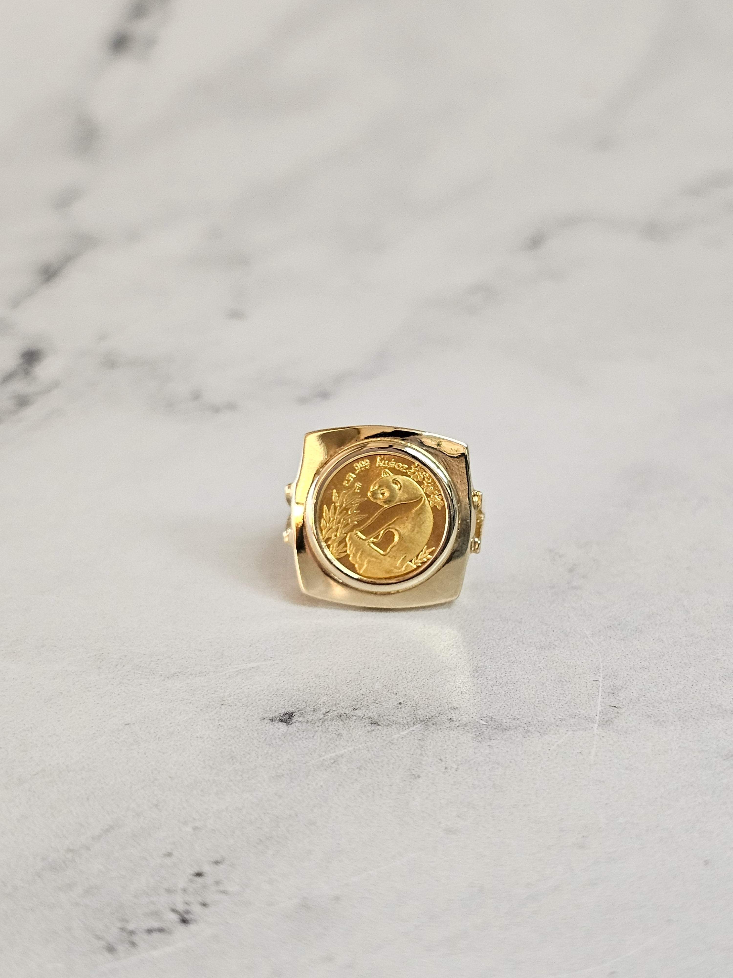 1993 1/20 oz Fine Gold Panda Ring - Square Bezel Design for Collectors & Jewelry Lovers | Perfect for Gifts, Special Occasions & Investment