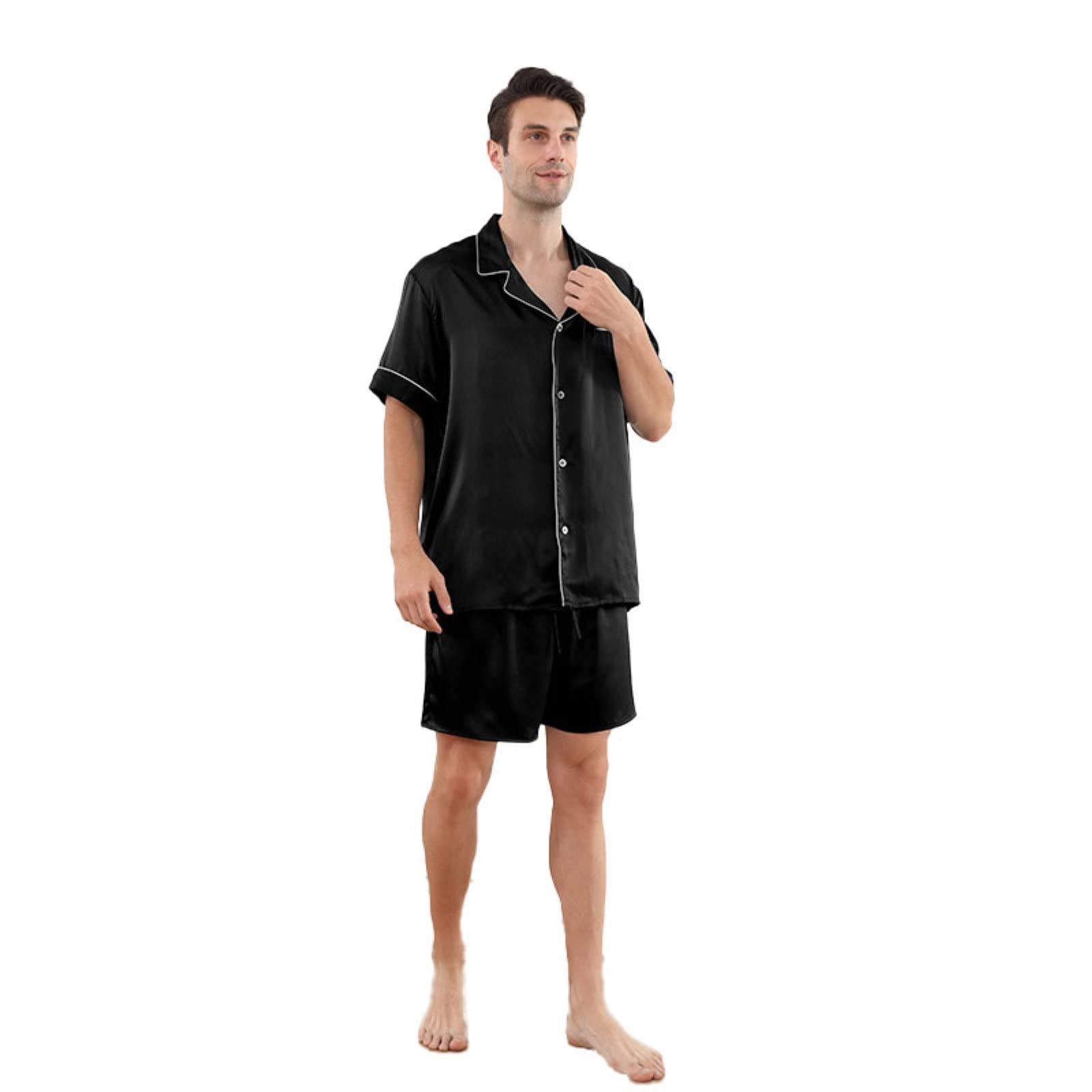 Premium 100% Mulberry Silk Men's Pajama Set - Short Sleeve & Shorts for Ultimate Comfort - Breathable Luxury Sleepwear for Home & Travel - Perfect for Summer Nights and Lounging