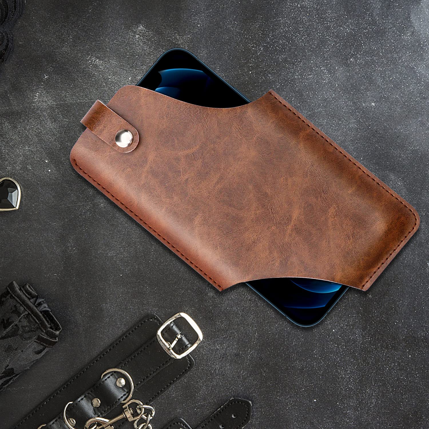 Premium Leather Magnetic Phone Holster Case with Belt Loop - Compatible with iPhone 13/12/11 Pro Max/Pro/Mini & Samsung Galaxy S21/S20/Ultra/Plus/FE/S10/S9 (7.08