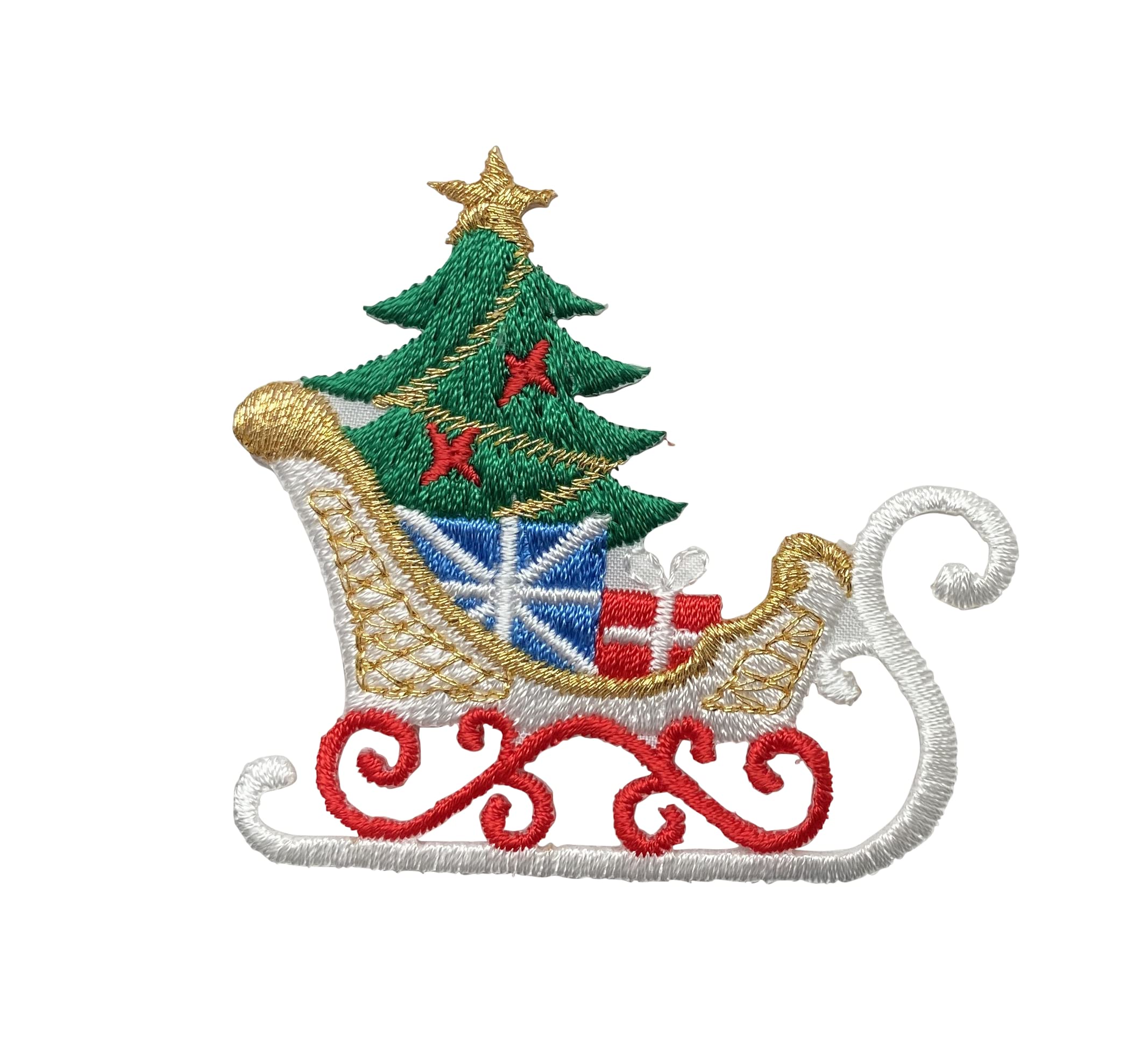 Christmas Sleigh with Gifts Embroidered Iron-On Patch for Jackets, Hats & DIY Crafts - Holiday Decor & Festive Apparel Accessory