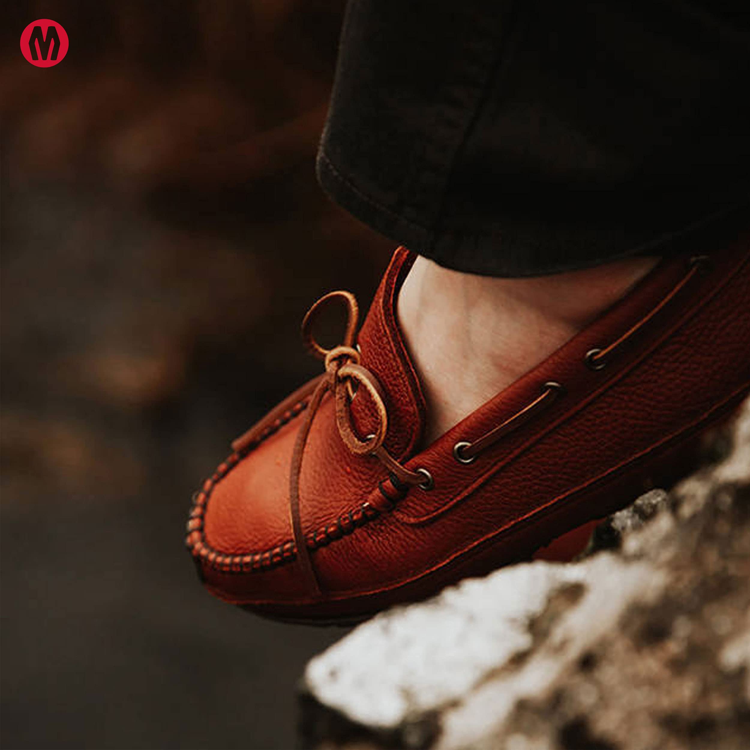 Minnetonka Men's Moosehide Weekend Moccasin - Comfortable Leather Slip-On Shoes for Casual Wear, Outdoor & Travel