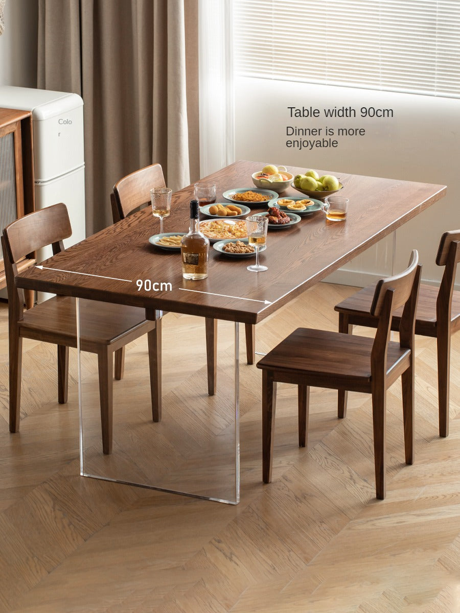 Solid Oak & Black Walnut Acrylic Floating Dining Table - Large Size Modern Wooden Table for Dining Room, Kitchen, and Open Concept Living Spaces