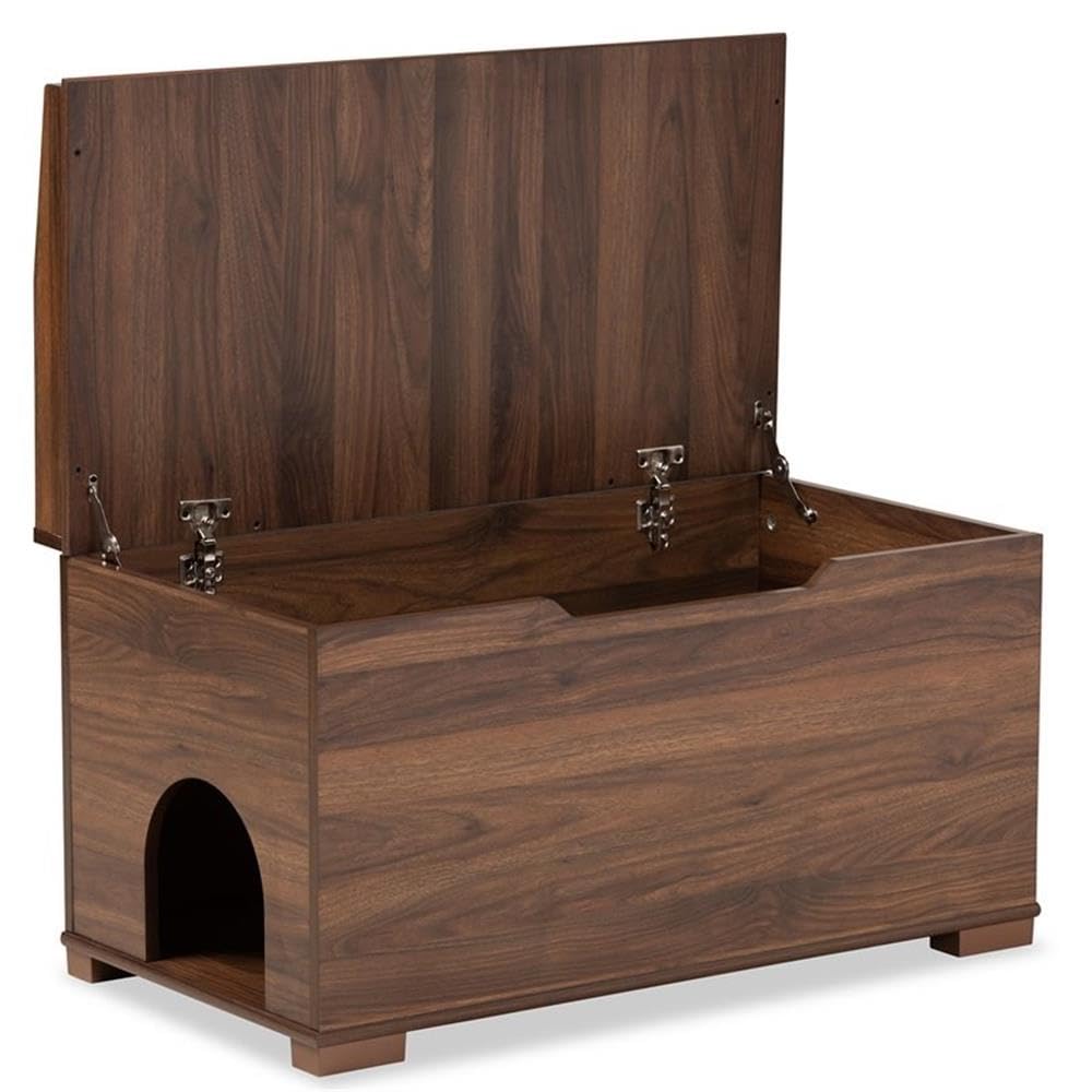 Baxton Studio Mariam Modern Walnut Brown Wood Cat Litter Box Cover - Stylish Furniture to Hide Litter Box in Living Room, Bedroom or Bathroom
