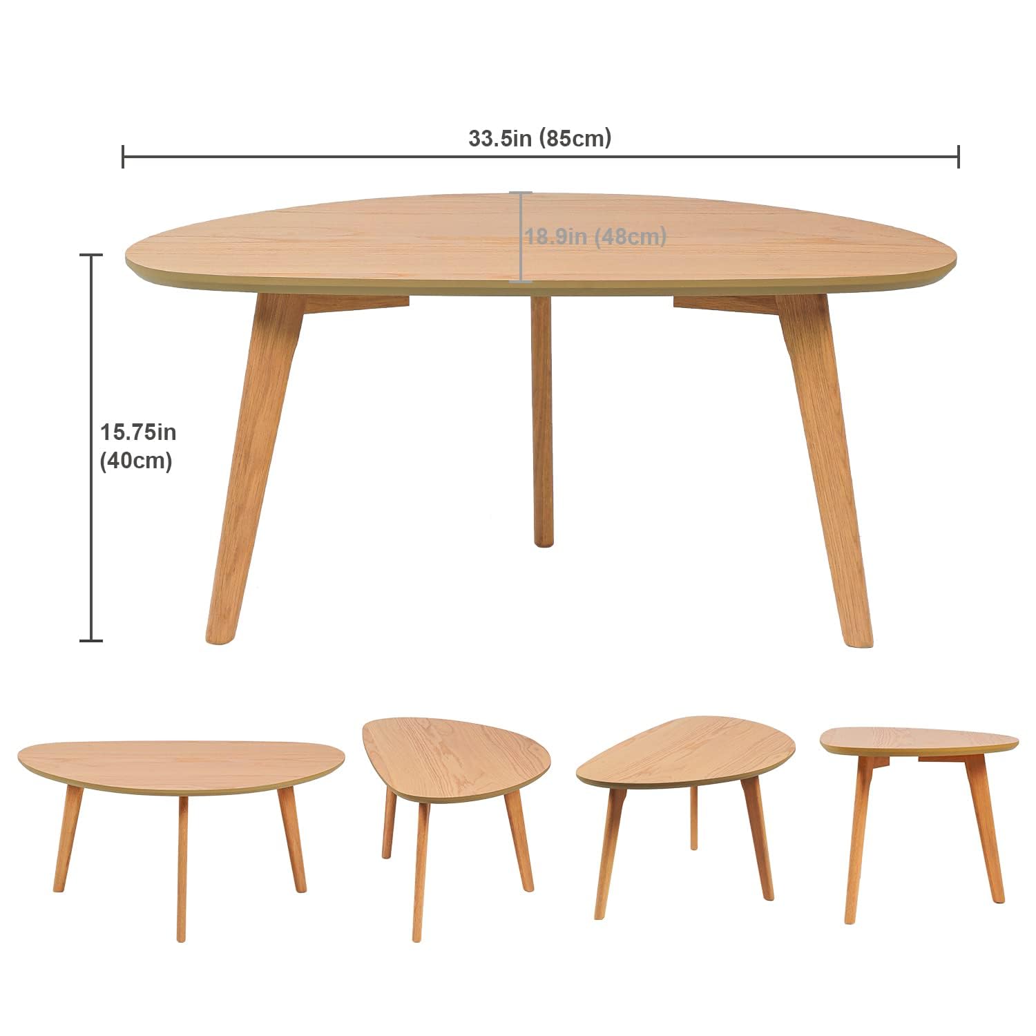 Mid Century Modern Oval Coffee Table - Minimalist Nature Wood for Living Room - 18.9