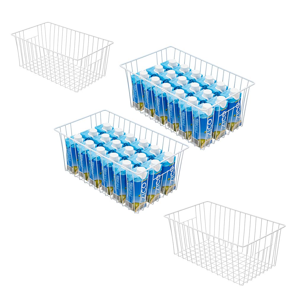 16-Inch Freezer Storage Organizer Baskets - Household Wire Refrigerator Bins with Built-in Handles for Kitchen, Pantry, Cabinet & Closet - Perfect for Organizing Frozen Food, Snacks, Bedroom Items & More