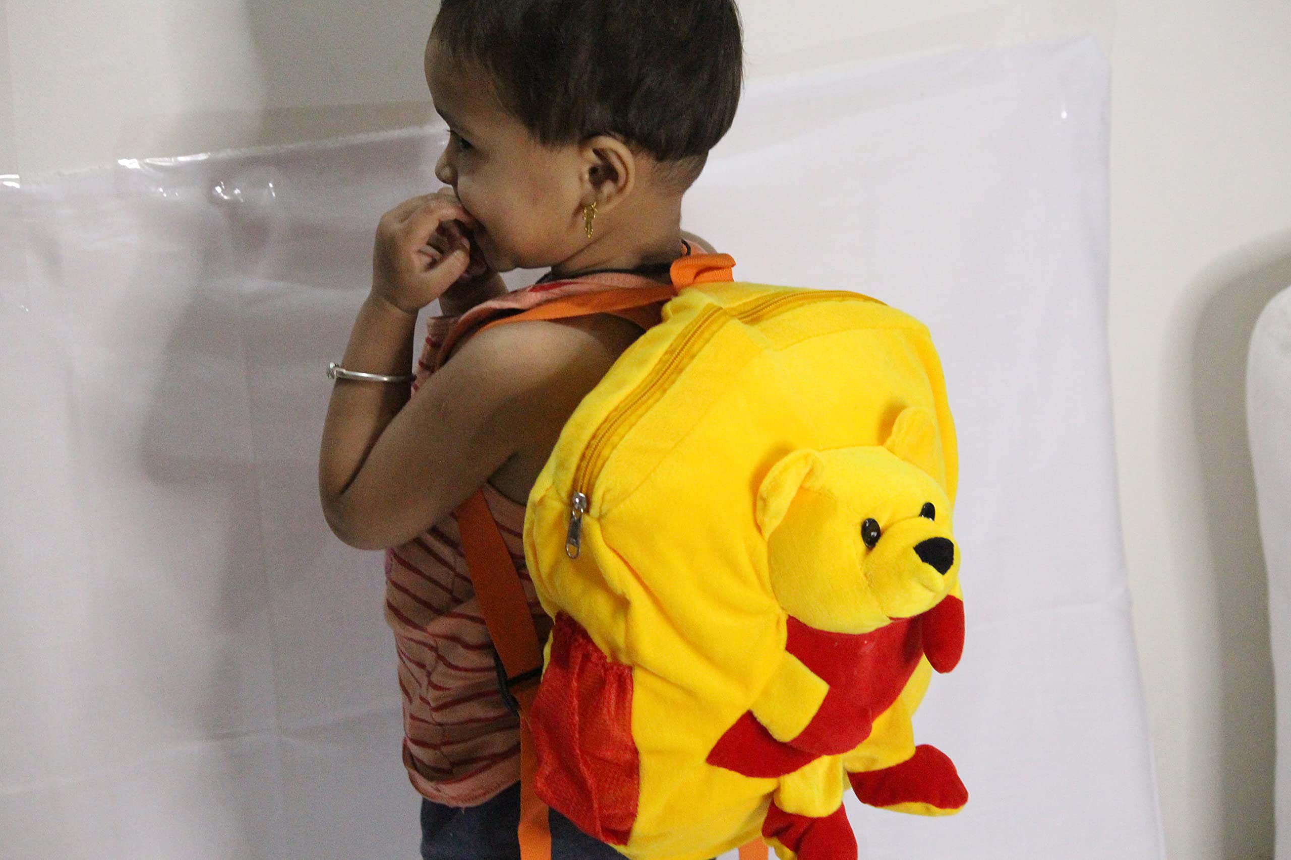 Soft Plush Kids' School Backpack - Cartoon Design Velvet Backpack for Nursery, Picnic, Travel & Daily Use (Pooh Bear Yellow, Multi-Color) - Perfect for Ages 2-6 Years | Great for School, Daycare & Family Outings