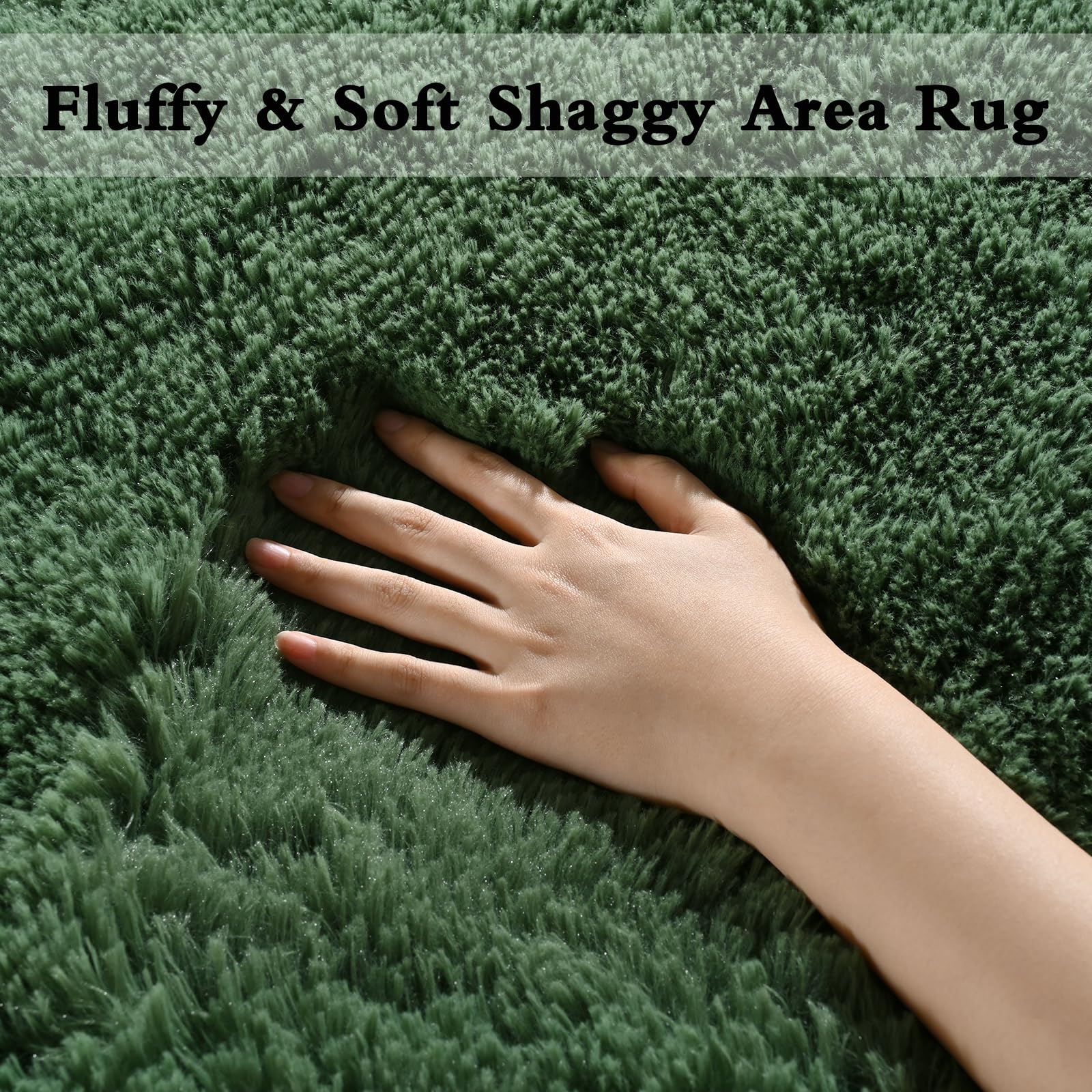 DweIke Fluffy Dark Green Shaggy Area Rug - 4x6 Feet Soft Plush Carpet for Bedroom, Living Room, Nursery | Non-Slip Washable Floor Mat for Kids, Boys & Girls | Perfect for Cozy Home Decor, Playroom & Baby Room